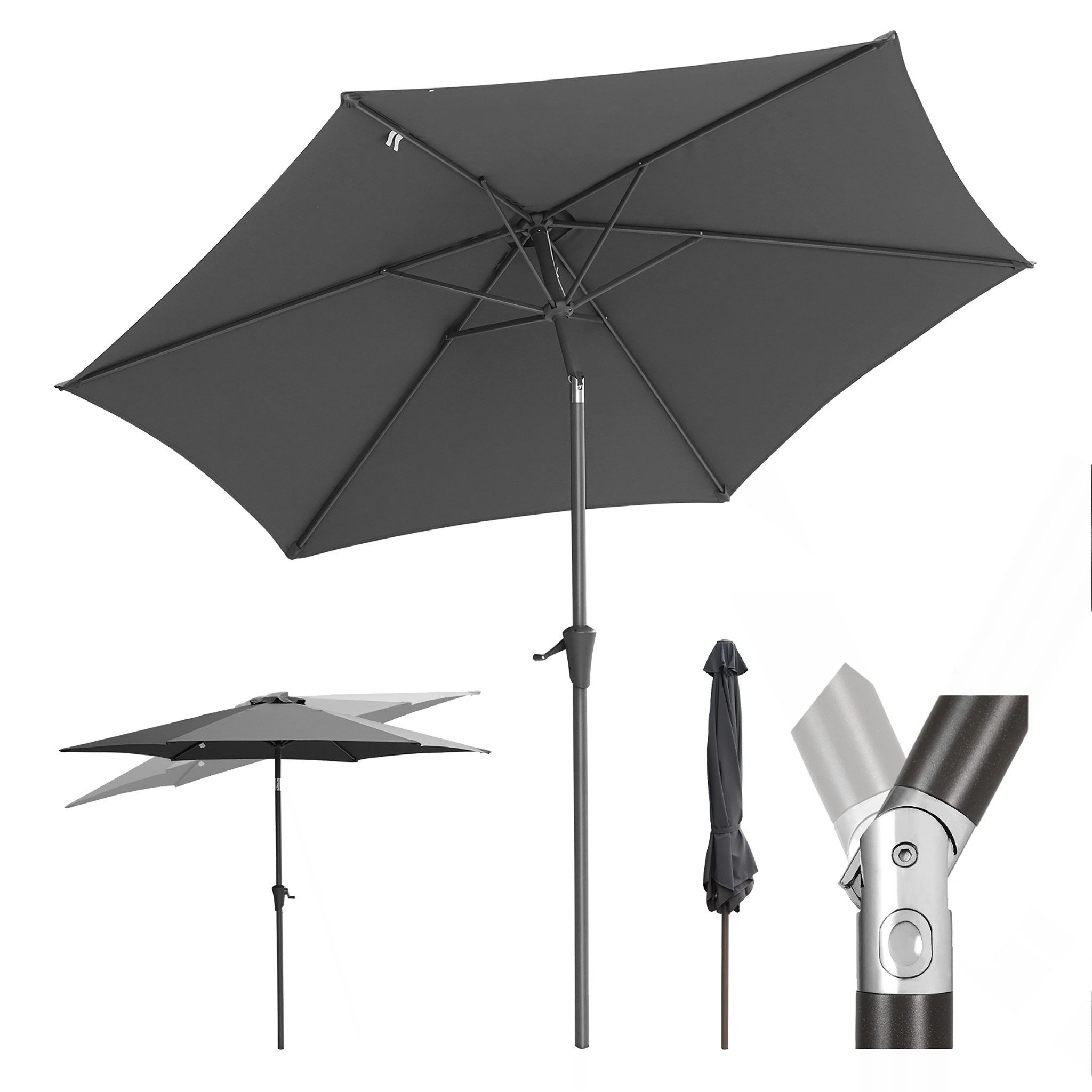 Sekey Sonnenschirm ø 200/270/300 cm Gartenschirm Rund, Marktschirm Knickbar, mit Kurbel, LxB: 270x300 cm, sonnenschirm 270cm, Neigungswinkel, für Balkon Garten, UV 50+