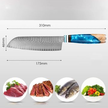 KEENZO Santokumesser Damast Küchenmesser 17.5cm Klinge aus 67 Lagen Damaststahl