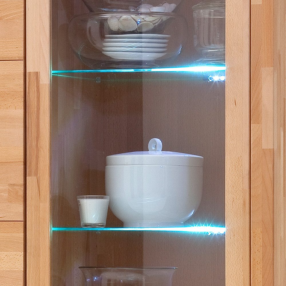 Lomadox Vitrine FOSSANO-06 inkl. LED-Beleuchtung, Kernbuche massiv geölt, keilverzinkt, Echtholz