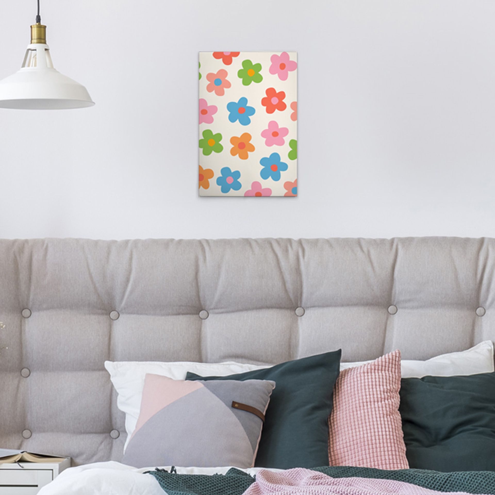 Tadessi Leinwandbild Retro Blumen Bunt Creme Weiß versch. Größen, Blumen