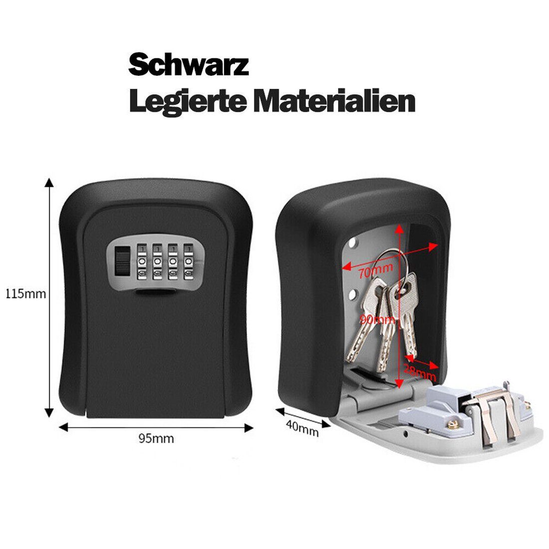 Bolwins Schlüsselkasten H34C Schlüsselkasten mit Zahlenschloss Schlüsselschrank Schlüsselbox (Set, 1 St., Wand-Schlüsseltresor 1 St), Metallgehäuse, wetterfest, sichere Wandmontage