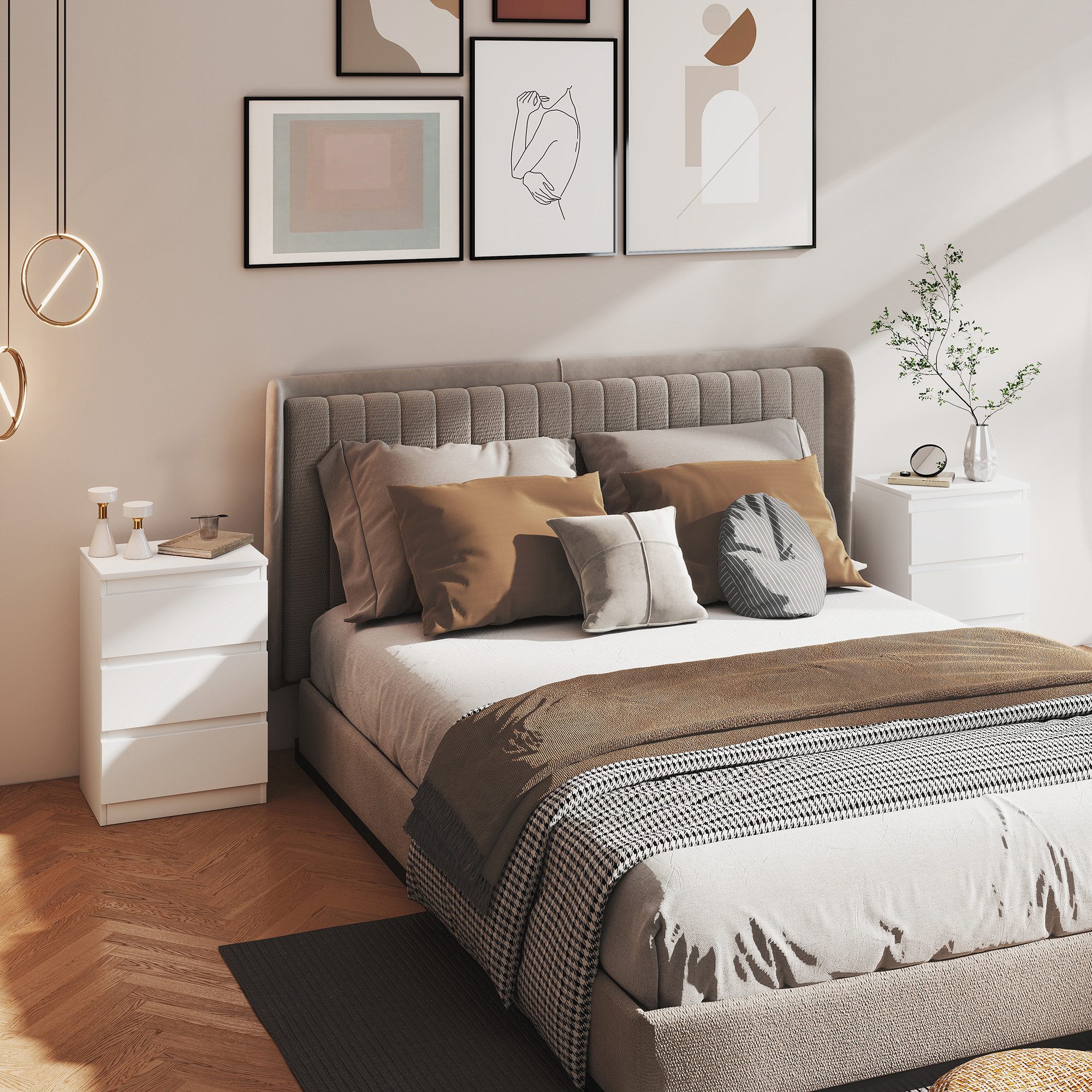 HOMCOM Nachttisch griffloses Design (Beistelltisch mit 3 Schubladen, 2-St., günstig online kaufen