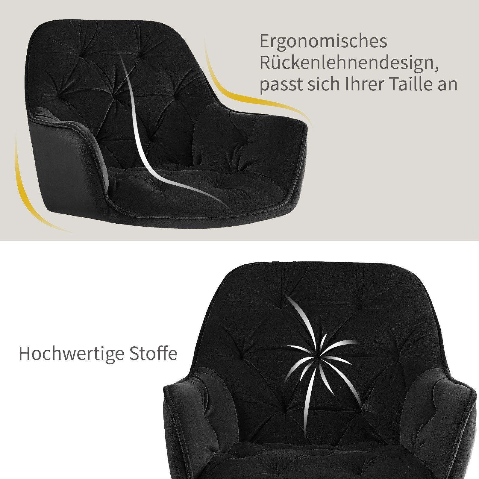 JYMTOM Esszimmerstuhl mit dickem Samtstoff gepolsterter Sitz, Armlehnen und Rückenlehne (4 St), als Tee-/Lese-Eckstuhl oder als Schreibtischstuhl – Bild 5 von 5