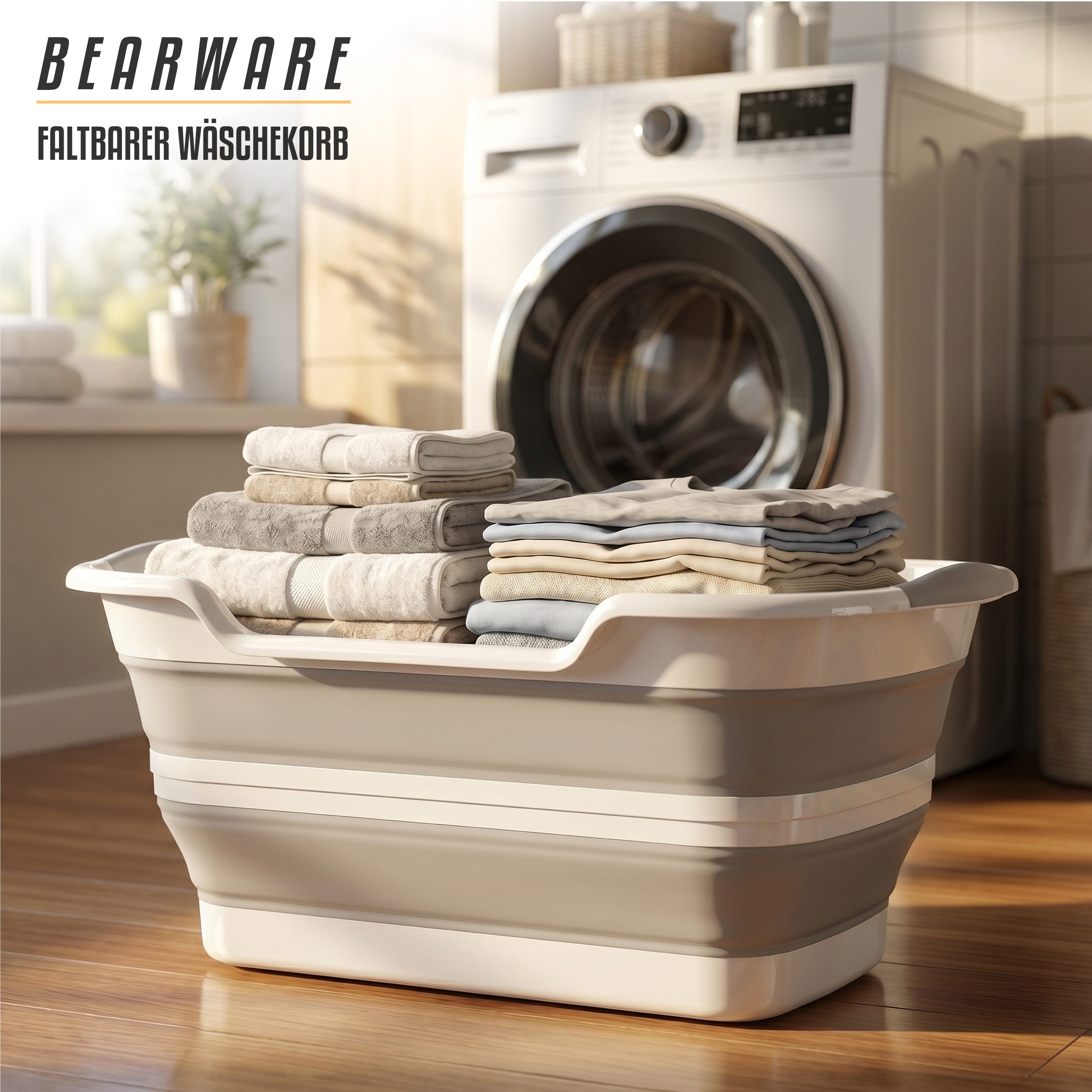 BEARWARE Wäschekorb Faltbarer Wäschekorb 26 l, Wäschewanne mit gummierten Griffen (1 St), faltbar von 27 auf 7 cm, wasserdicht, über 70% Platzersparnis – Bild 5 von 5
