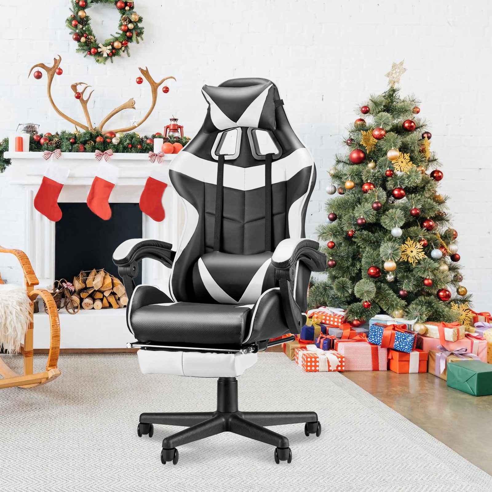 Ferghana Gaming-Stuhl Gaming Sessel mit Fußstütze,Kopfstütze,MassageLendenk günstig online kaufen