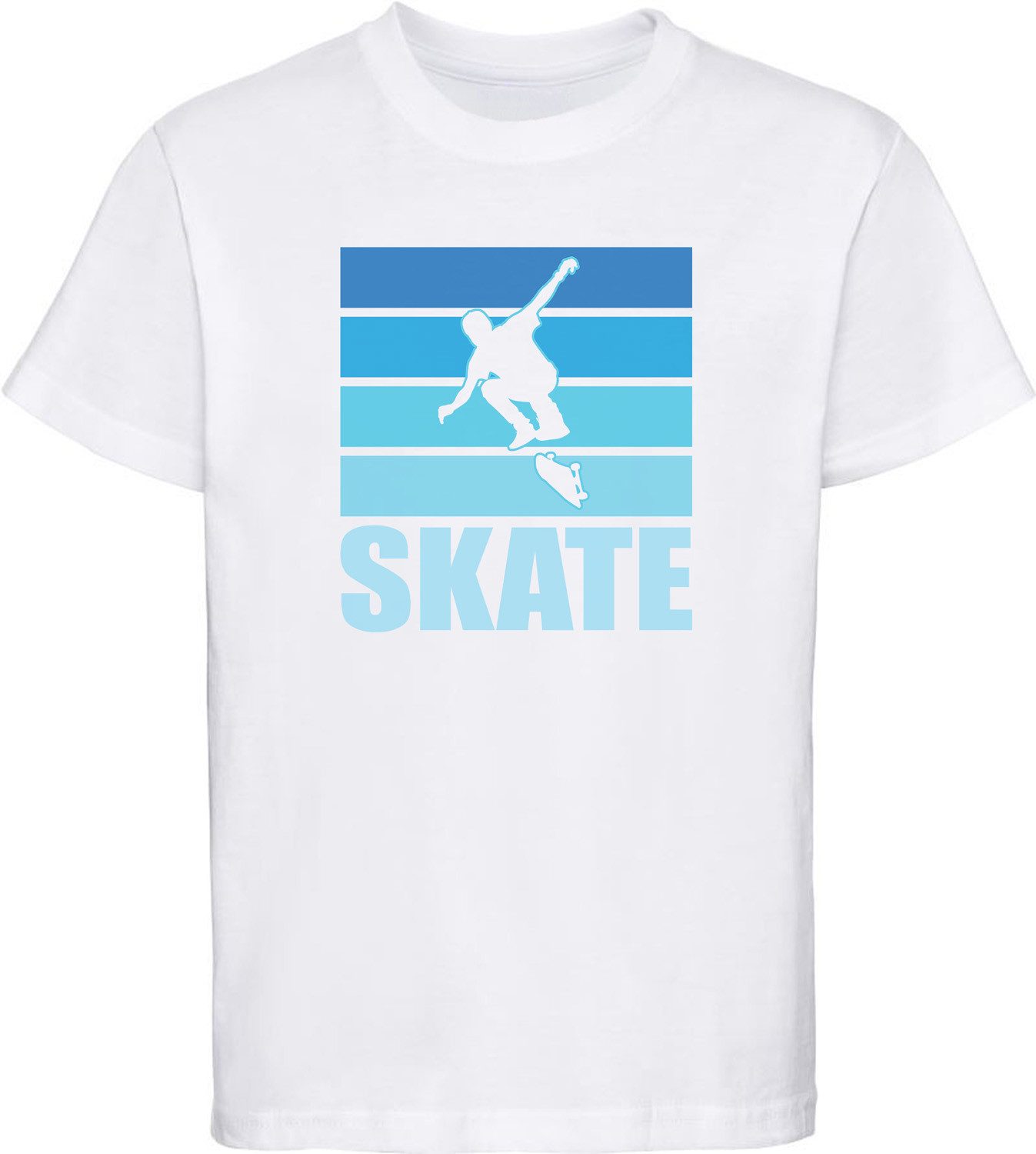 T-Shirt Kinder Print Shirt Skateboarder Silhouette vor blauem Skate Schriftzug