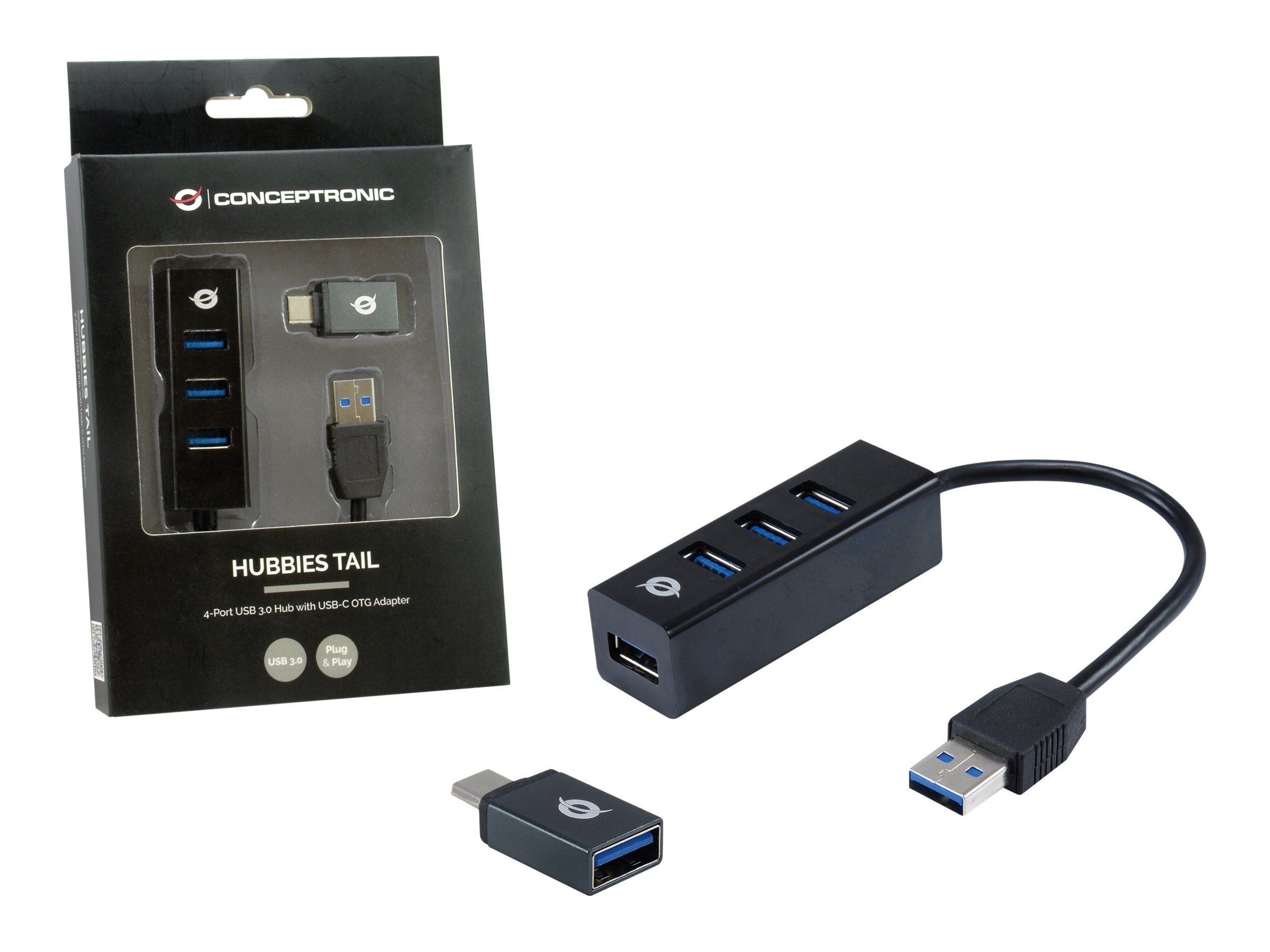 Conceptronic USB-Verteiler CONCEPTRONIC USB-Hub 4Port USB3.0 -> USB 3.0 +USB-C Adapter