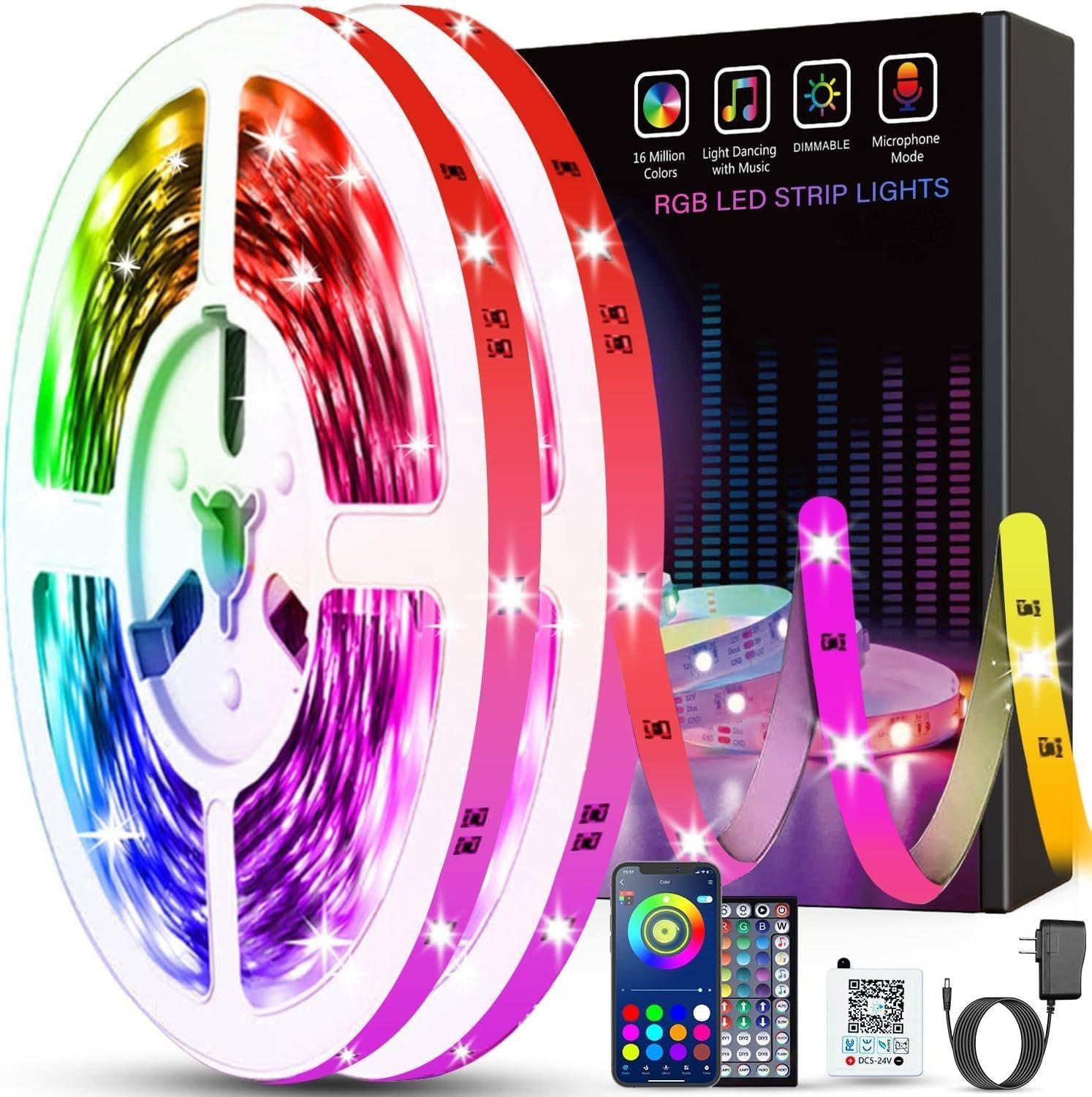 Athlix LED-Streifen RGB LED Lichterkette mit intelligenter Farbwechselfunktion, mit APP & Fernbedienung, über 1 Millionen Farben