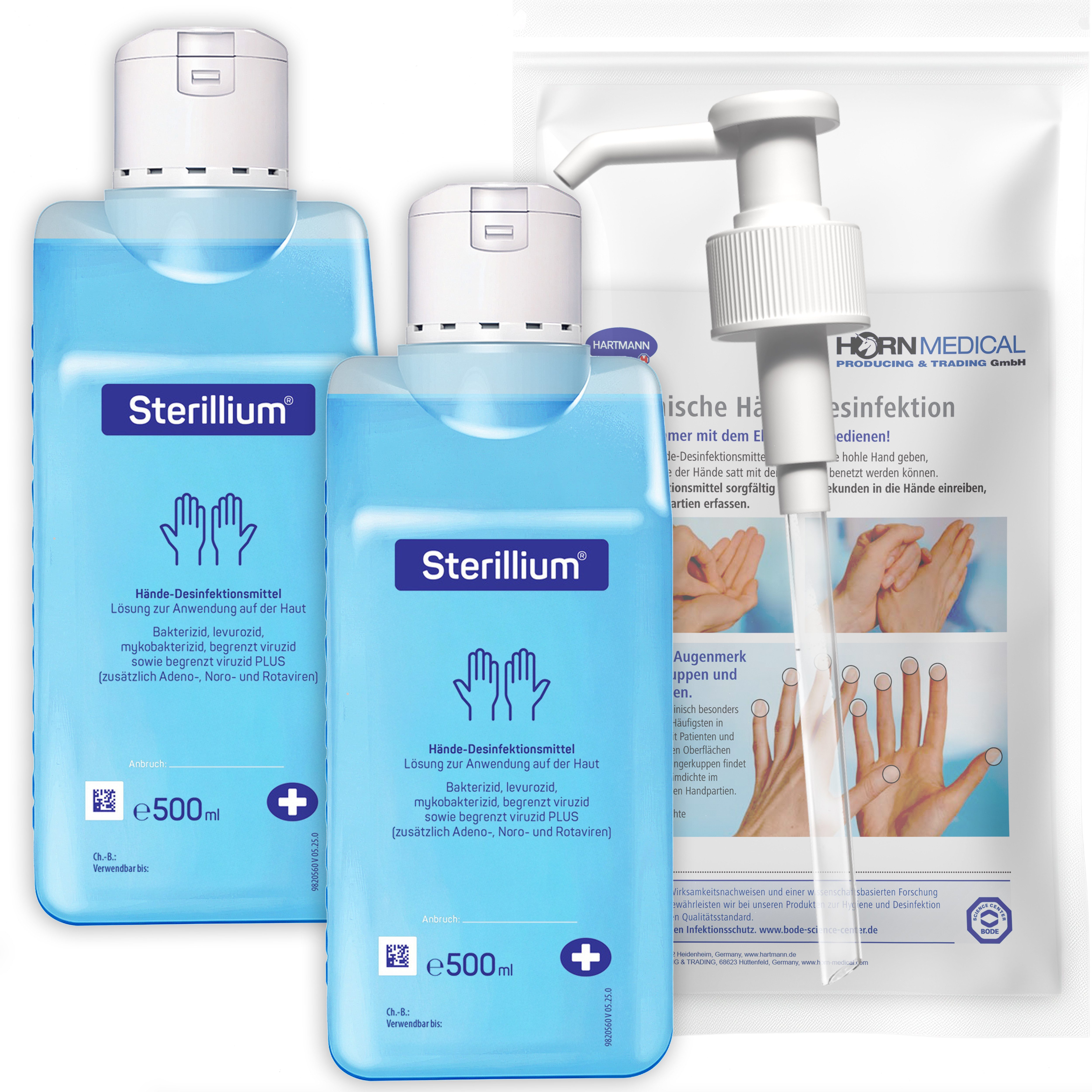 PAUL HARTMANN AG Horn Medical Dosierpumpe inkl. 2 x 500ml Sterillium Hand-Desinfektionsmittel (Spar-Set, [- bekannt & bewährt dank Dosierpumpe sofort einsetzbar)