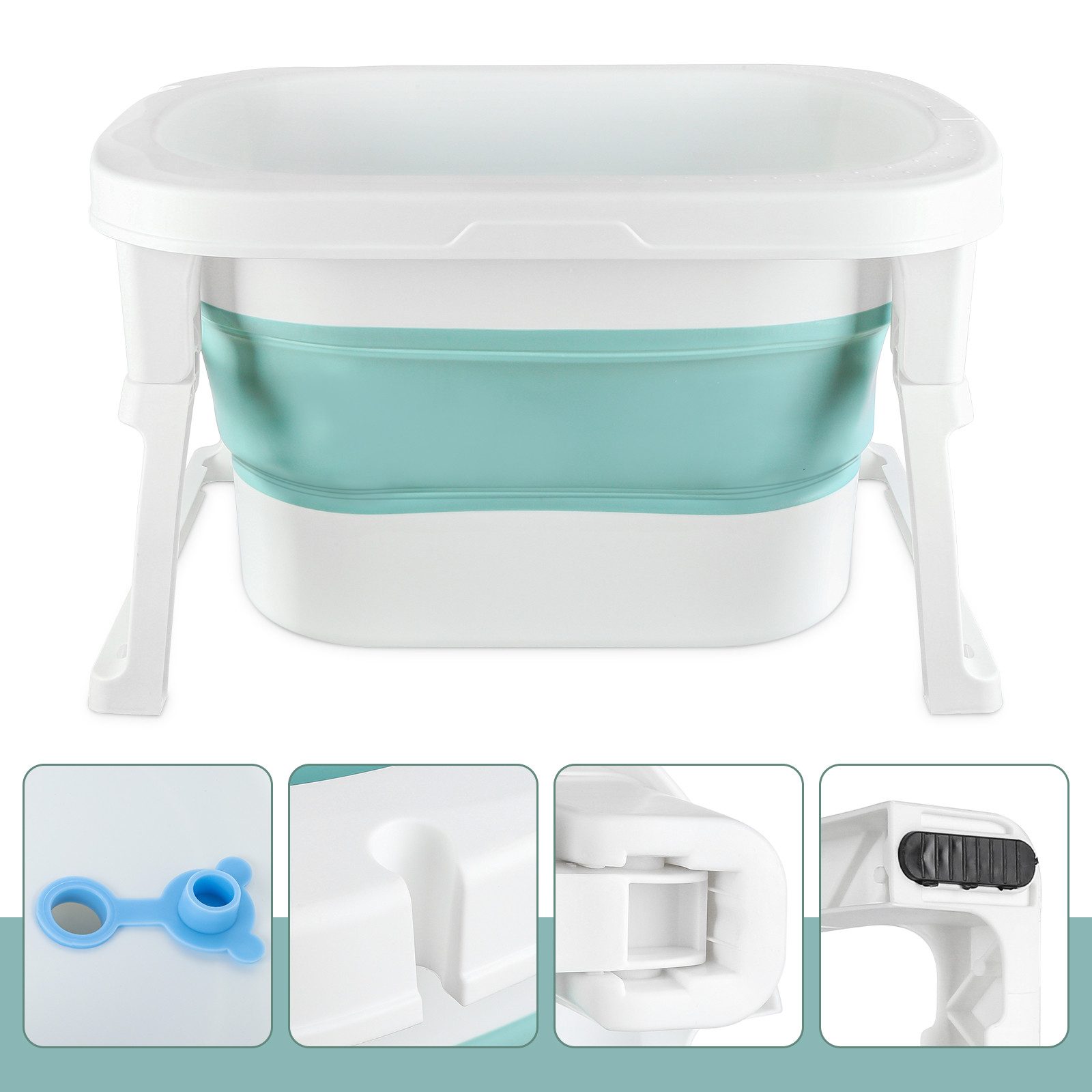 JEOBEST Babybadewanne Kinderbadewanne Babybadewanne (0-7 Jahre) mit Mini-Duschhocker, Faltbare und Rutschfeste, 72 x 51 x 42cm