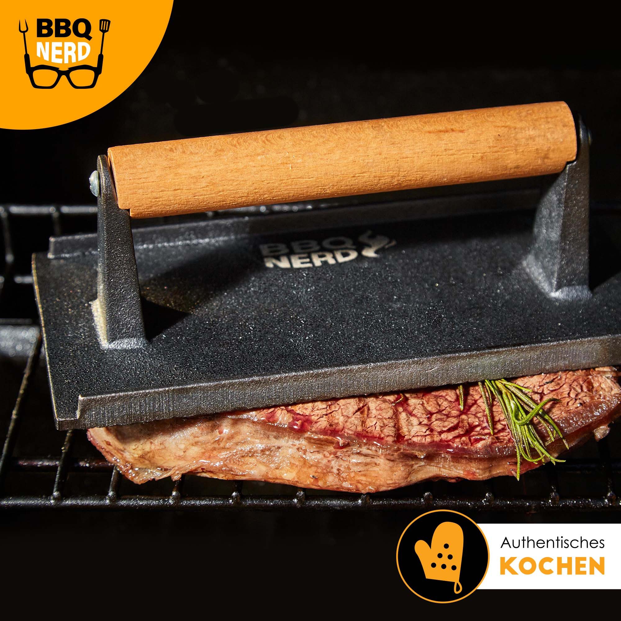 BBQ Nerd Burgerpresse Gusseisen Fleischbeschwerer 21x11cm – Bild 4 von 5