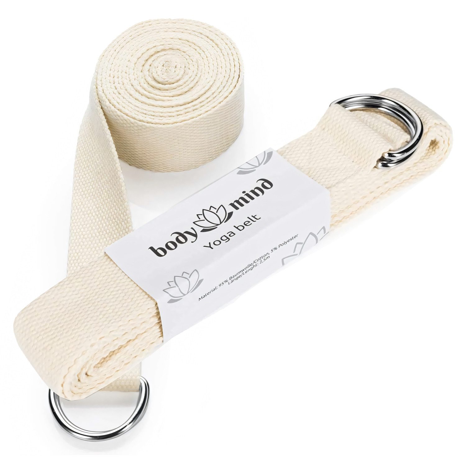 Body & Mind Yogagurt Natur Baumwolle, Yoga-Band mit D-Ring-Verschluss