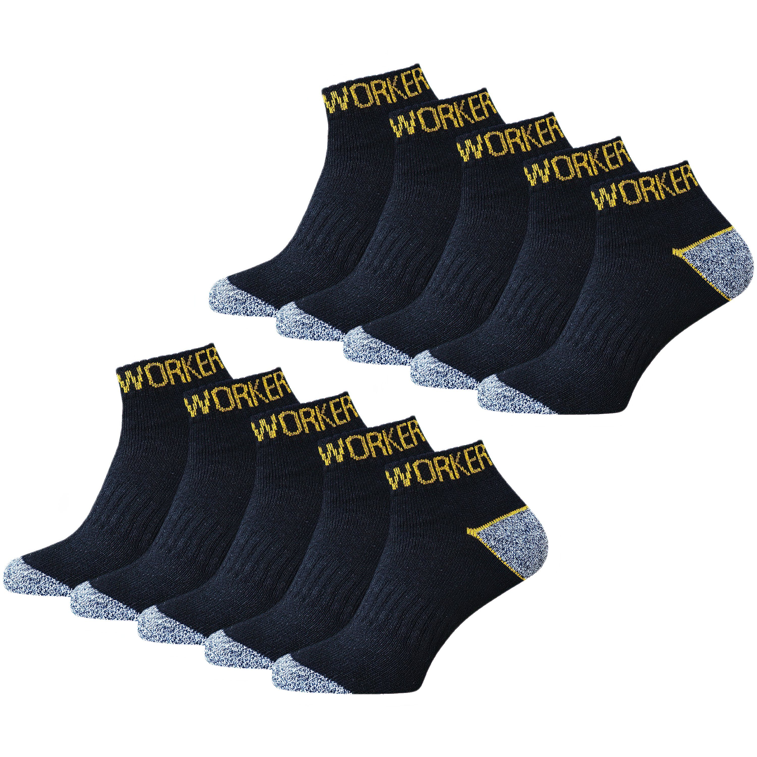 TEXEMP Arbeitssocken 10 bis 30 Paar Kurze Arbeitssocken Work Sneaker Socken Baumwolle (10-Paar) Verstärkte Ferse & Spitze - Komfortbund Schwarz