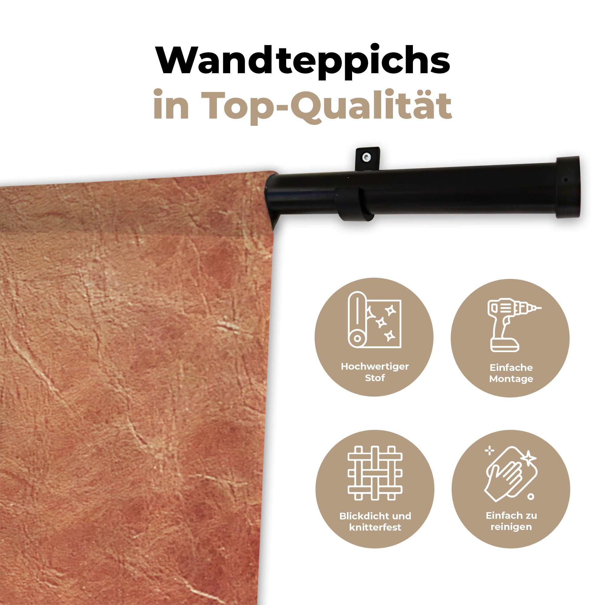 MuchoWow Wandteppich Leder - Lederoptik - Braun - Hell, Rechteckig, Höhe: 3 mm, Wandtuch, Wanddekoobjekt, 120x80 cm