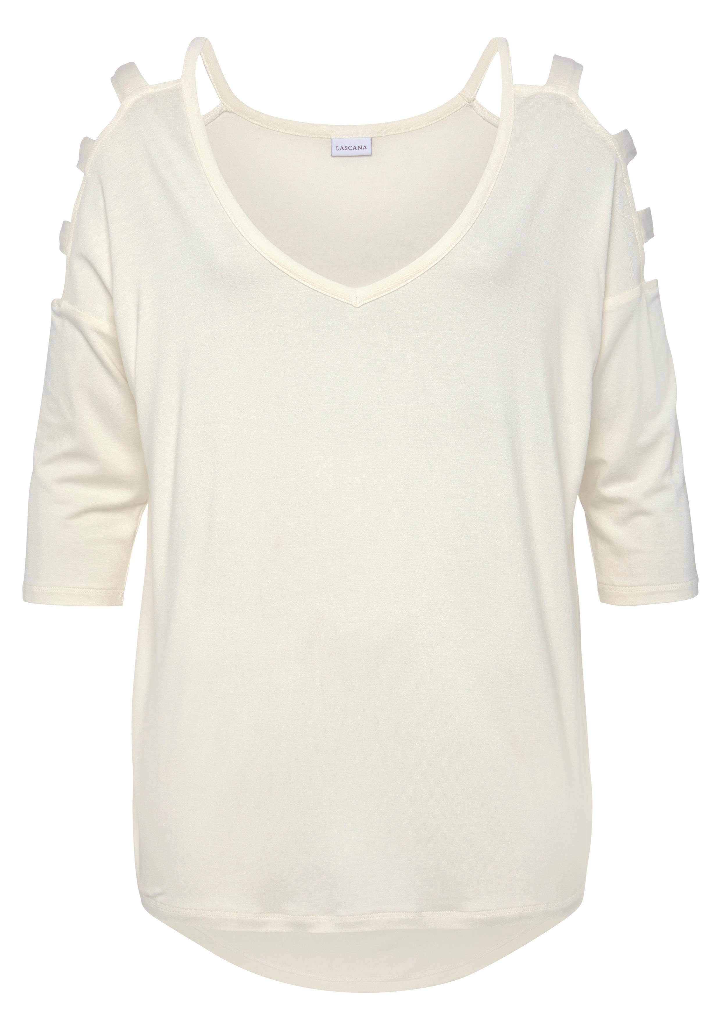 LASCANA 3/4-Arm-Shirt mit Cut-outs, raffiniertes Longsleeve, günstig online kaufen