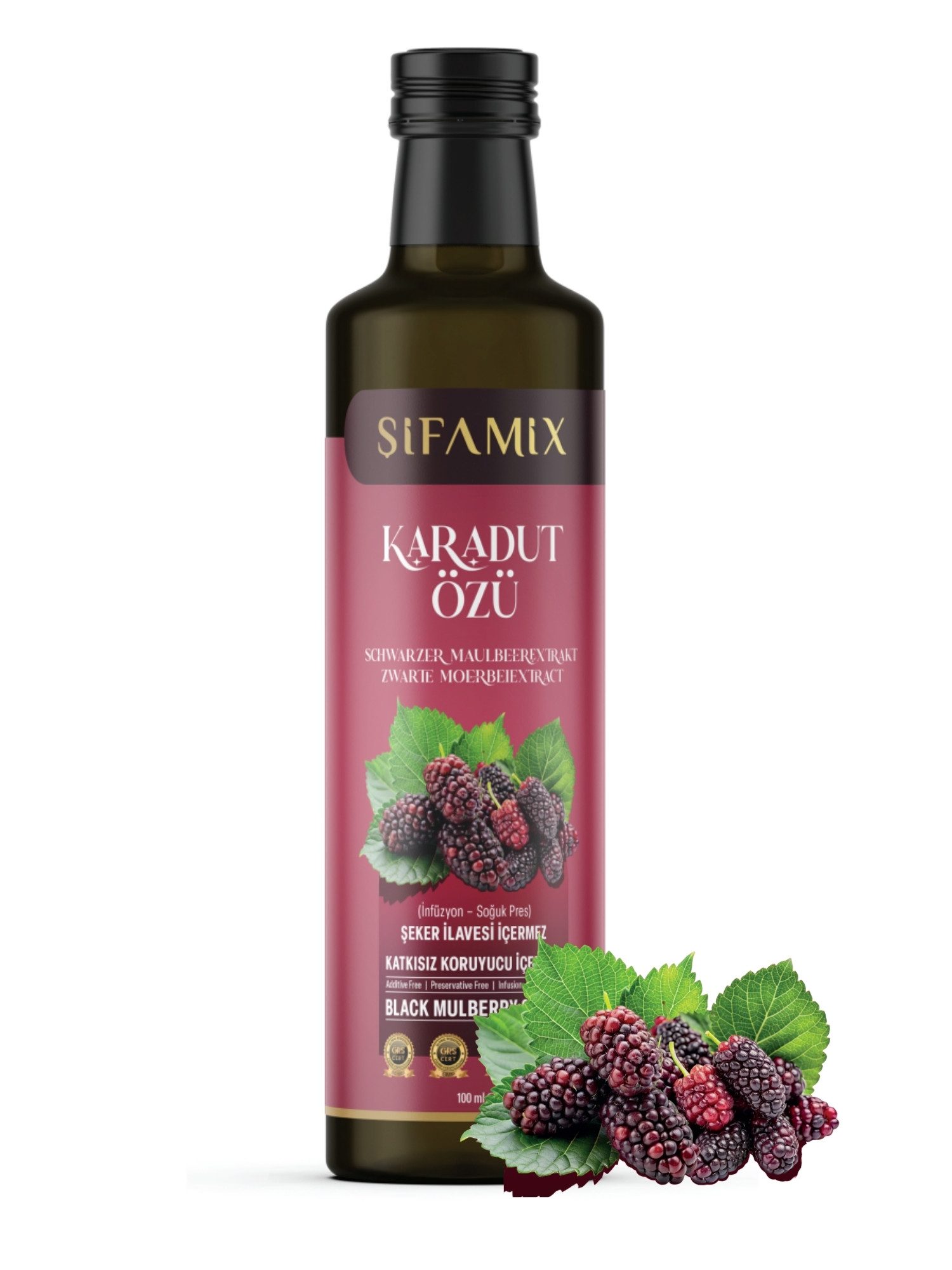 ADELSHOP Sirup SiFAMiX Schwarzer Maulbeerextrakt 100ml – Ohne Zucker & Kaltgepresst
