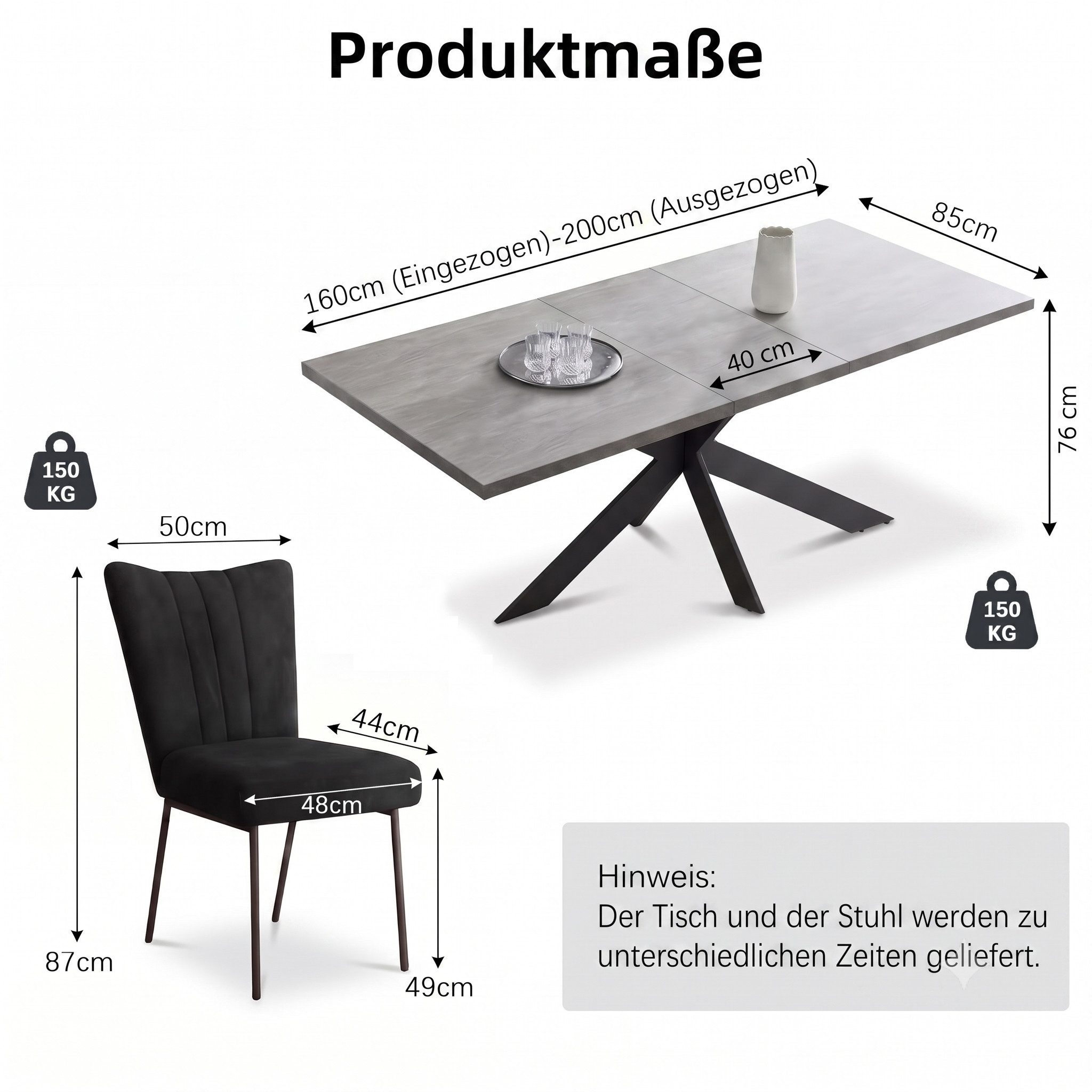 Jiexi Essgruppe Esstisch Ausziehbar 160-200cm mit Samtstühlen Metallbeine – Bild 3 von 5