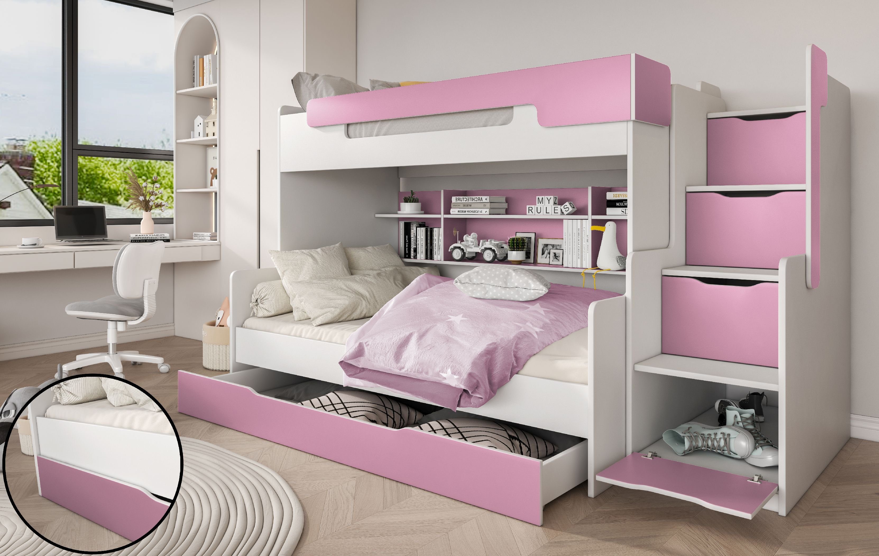 Möbel-Zeit Etagenbett Etagenbett HARRY mit Stauraum-Treppe günstig online kaufen