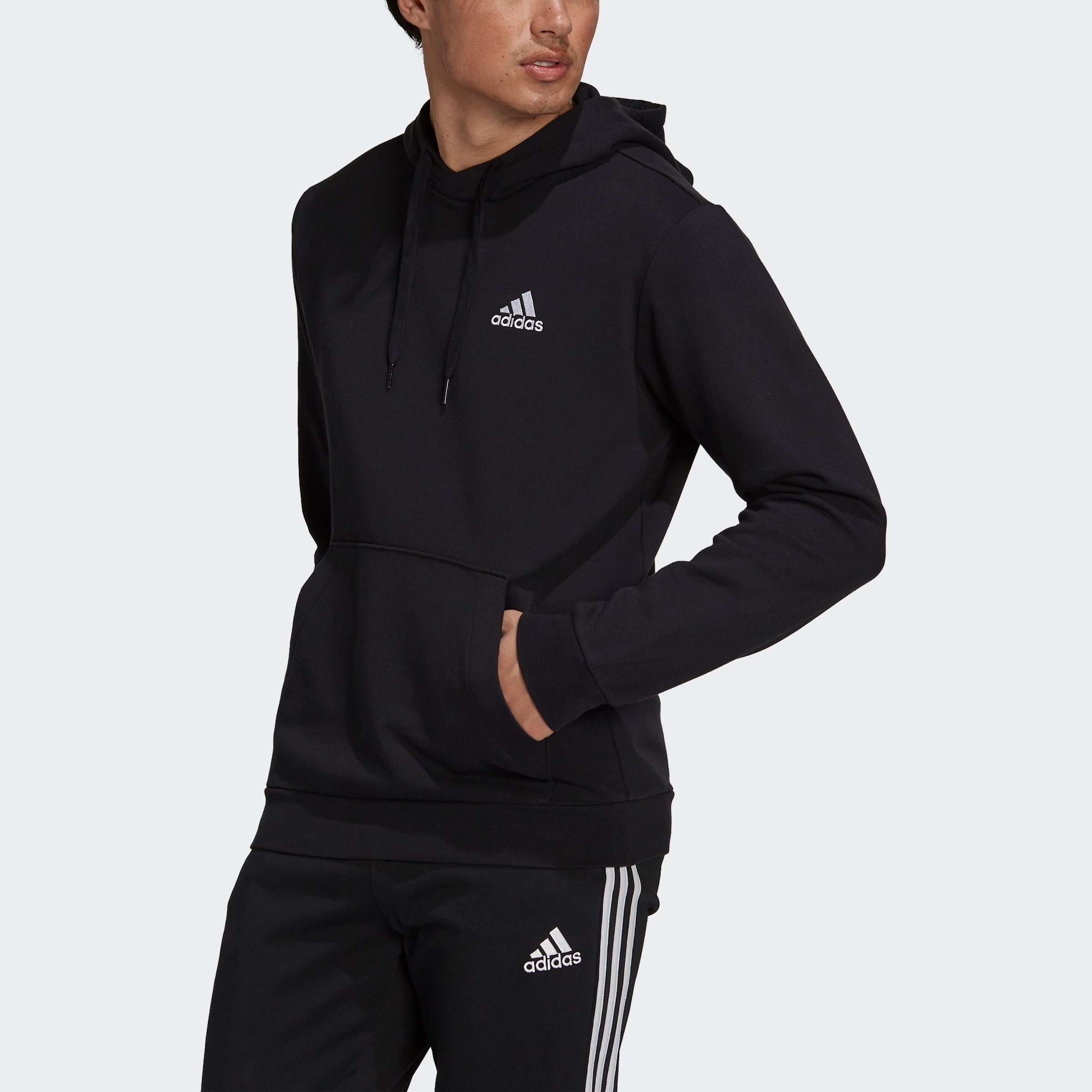 adidas Sportswear Kapuzensweatshirt Black FLEECE White / ESSENTIALS HOODIE