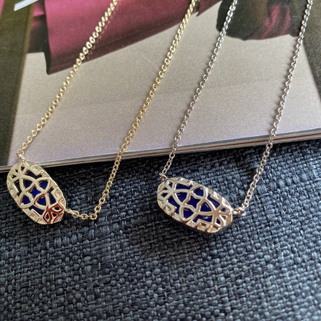 WaKuKa Charm-Kette Ovale aus Halskette (1-tlg) Weihnachtsgeschenk Frauen Stein, blauem für