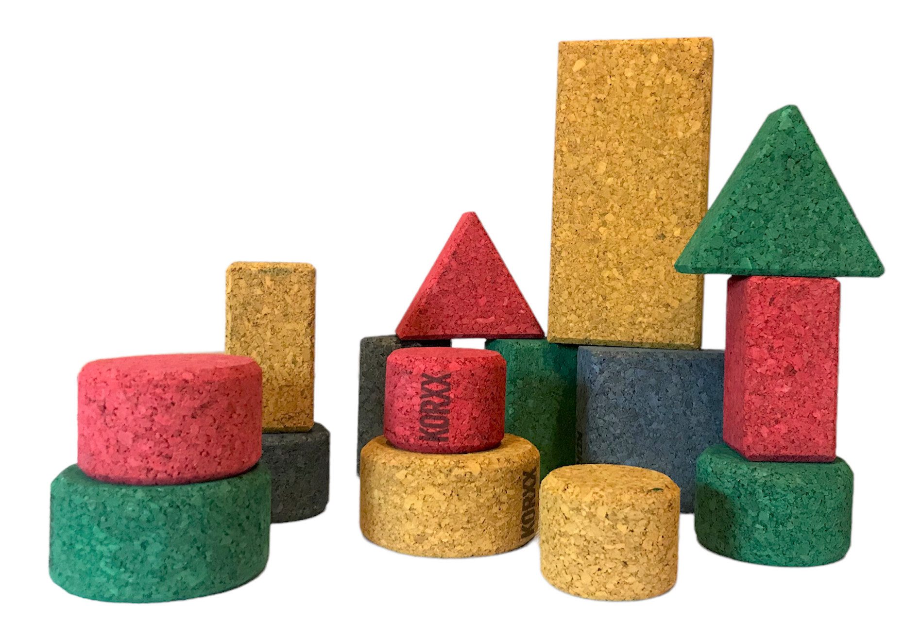 KORXX für Kinder ab 1 Jahr, Bausteine (leise, leicht, stabil) Spielbausteine, (15 Bausteine aus Kork im Set farbig in verschiedene Formen, nachhaltig, Baby S Color), Spielbaukötze zum kreativen Lernen & verbessern der Motorik