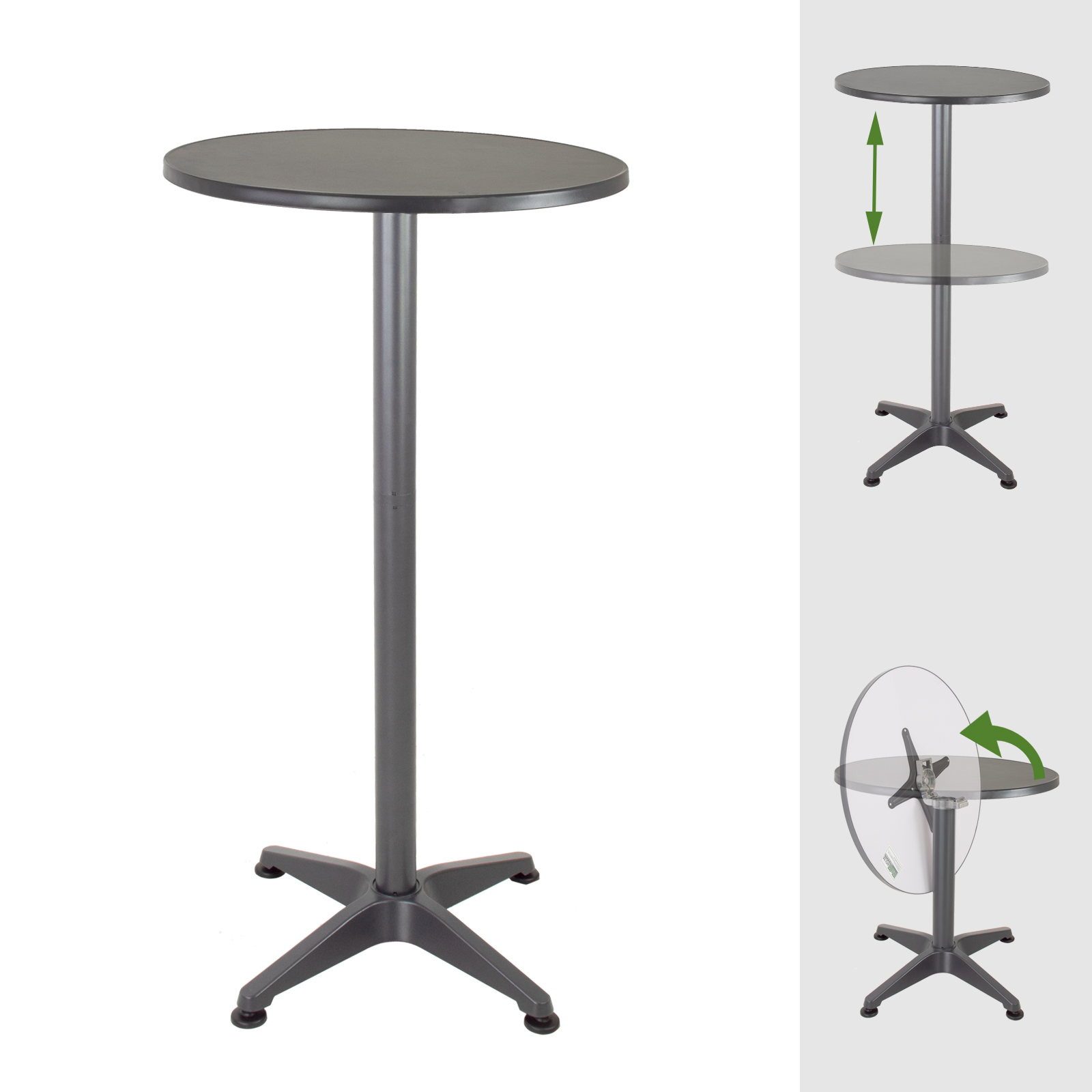 TRUTZHOLM Bistrotisch Stehtisch 2in1 Alu klappbar höhenverstellbar 70/115cm Ø 60cm Anthrazit (2in1 Tisch)