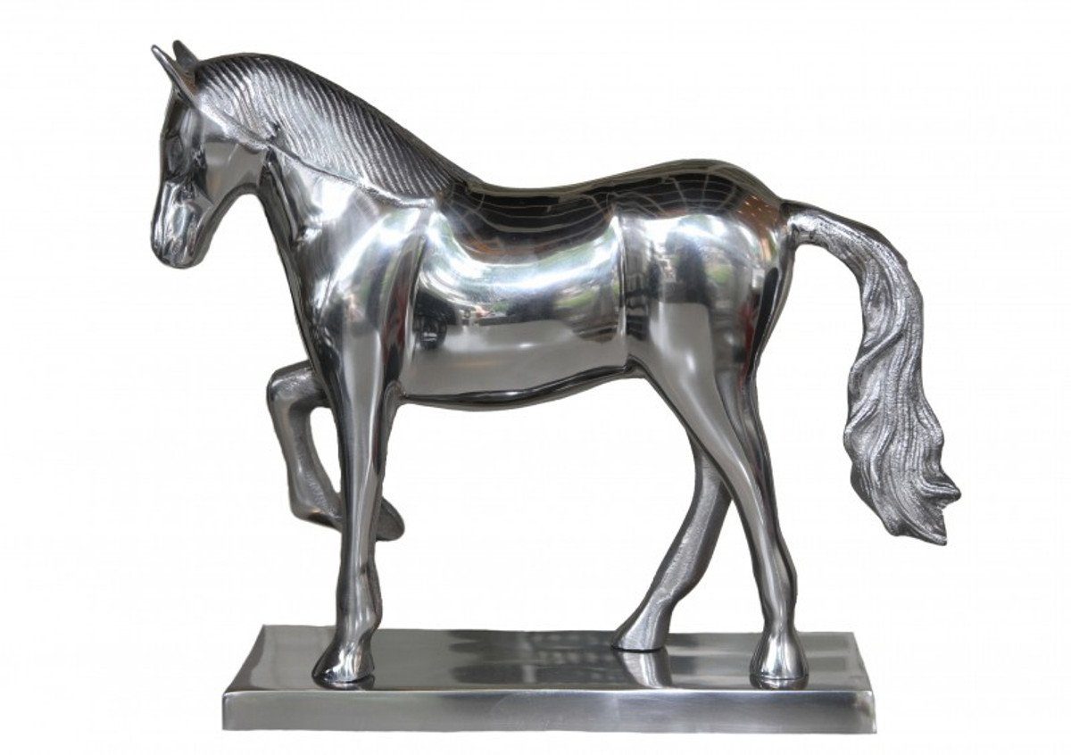 Casa Padrino Dekofigur Casa Padrino Luxus Figur Pferd auf Sockel, Silber, B 35 cm, H 30,5 cm - Massive Skulptur - Edel & Prunkvoll