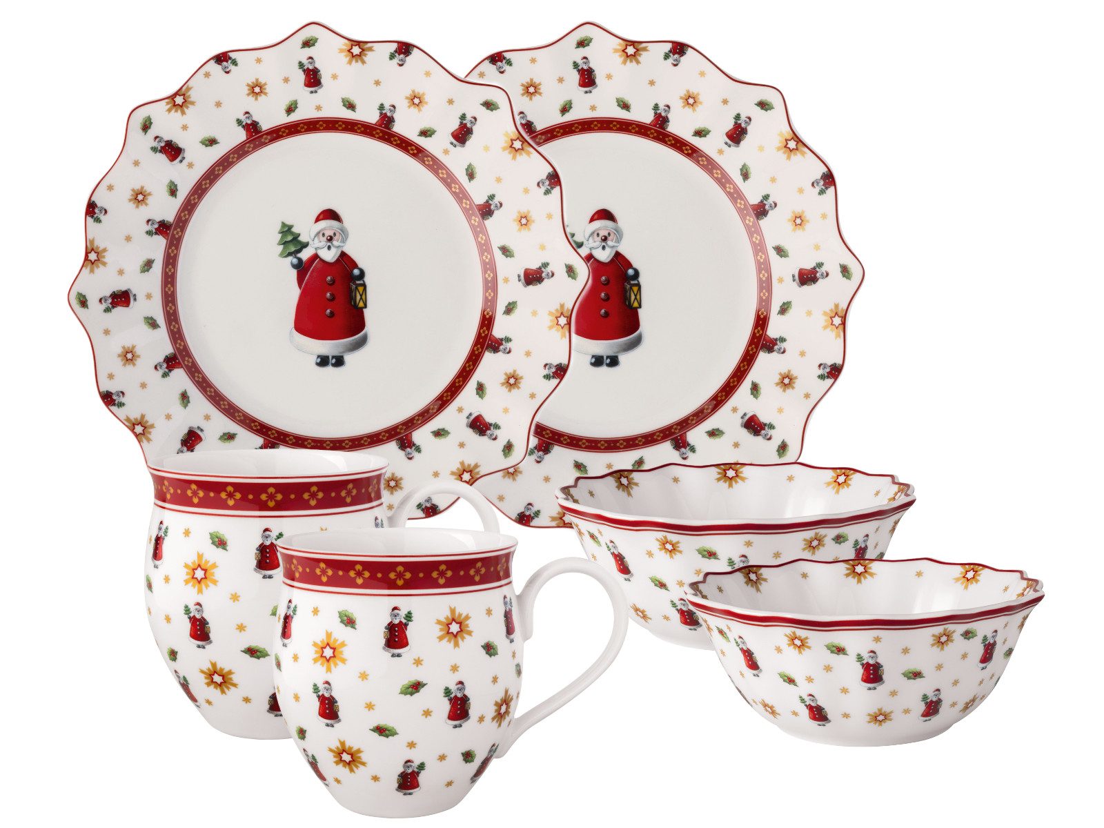 Villeroy & Boch Geschirr-Set Toy's Delight Frühstücks-Set für 2 Santa 6tlg, Premium Porcelain