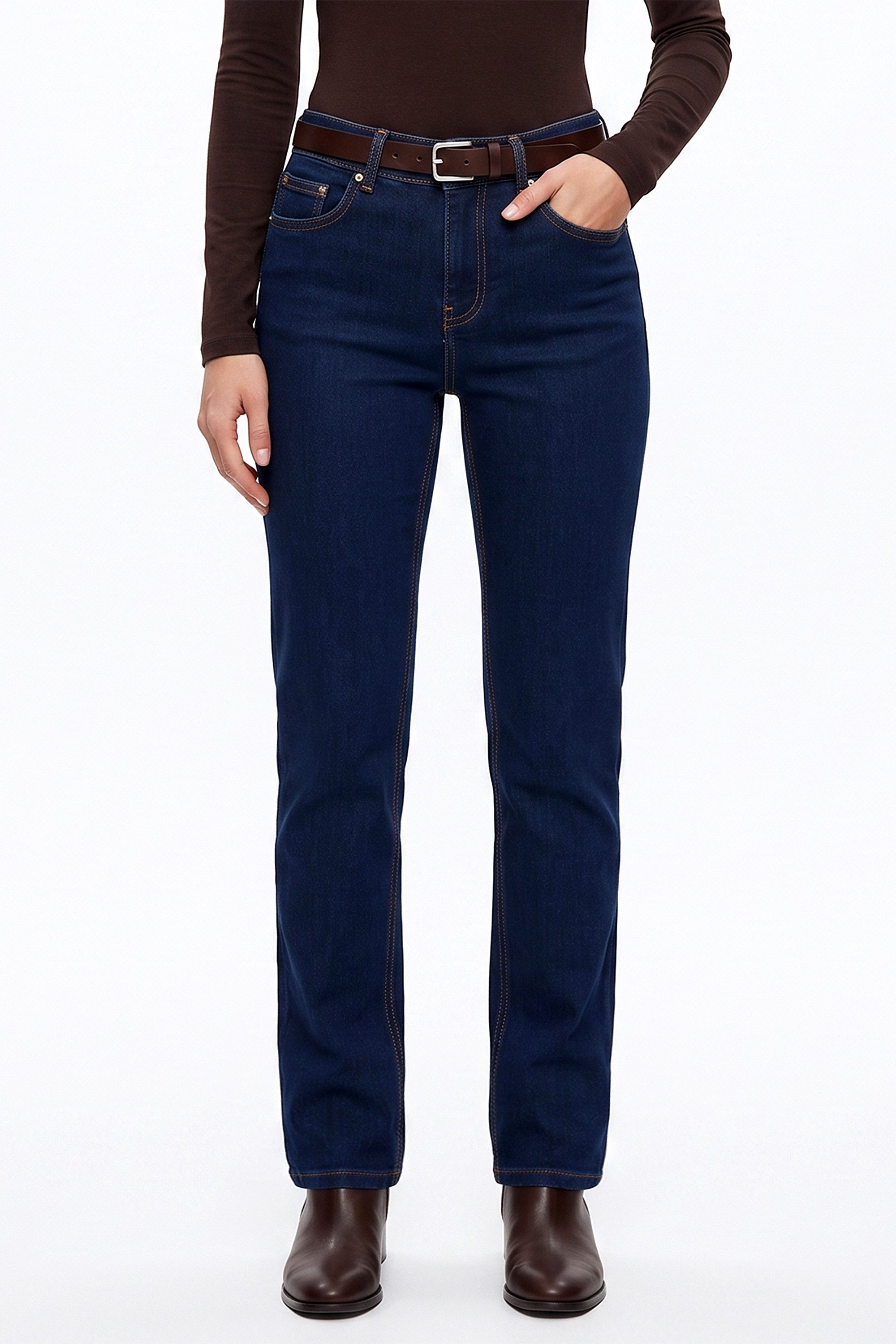 ESRA Regular-fit-Jeans Damen Jeans Straight Leg Stretch Jeans Damen Gerades Bein Jeanshose Straight Jeans Damen Geradeschnitt High Waist Jeanshose bis Übergröße