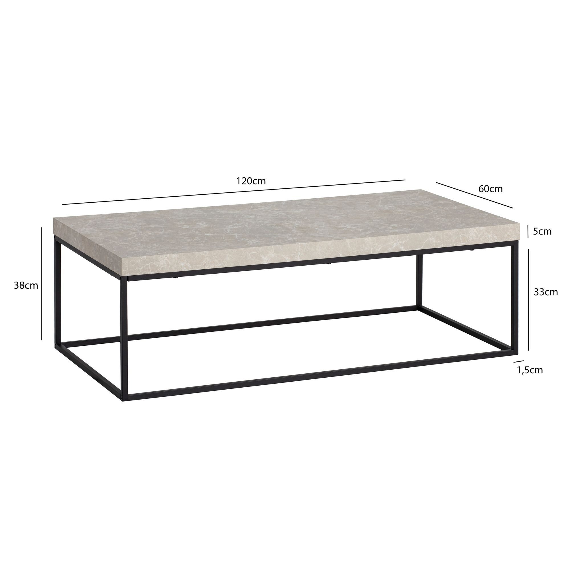 FINEBUY Couchtisch FB59745 Sofatisch 120 cm Wohnzimmertisch Groß Kaffeetisch Modern (120 cm MDF, Wohnzimmertisch Stein Optik Sandfarben), Sofatisch Beige Modern, Kaffeetisch Rechteckig
