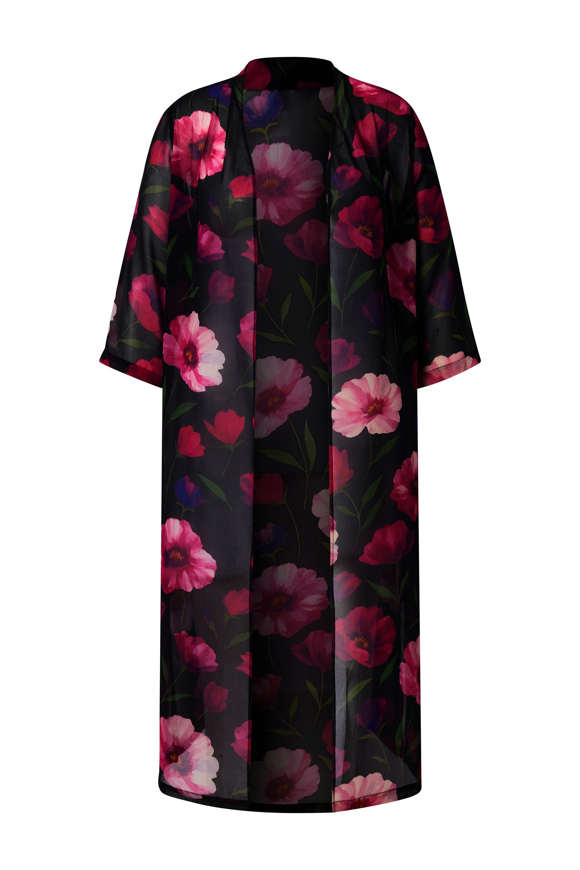 Ulla Popken Sommerjacke Chiffonjacke Blüten offene Form Schalkragen