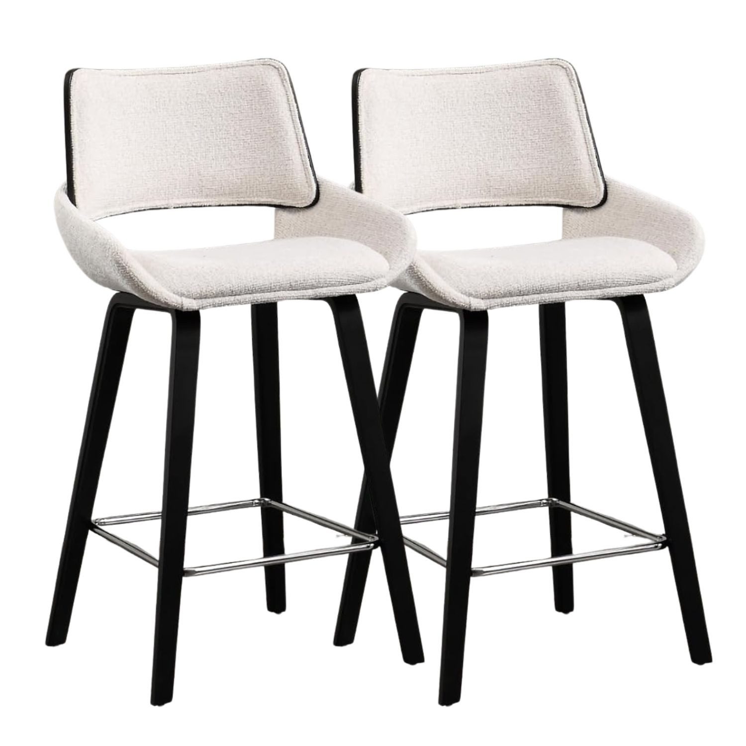 WAHSON OFFICE CHAIRS Barhocker 2er Set Barhocker Chenille mit Lehne, Holzbeine, für Esszimmer & Küche