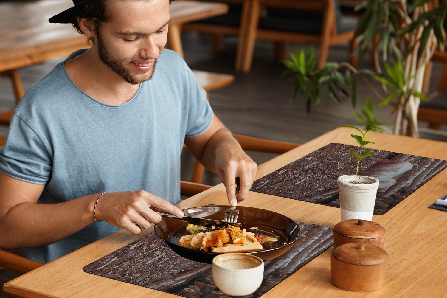 Platzset, Schweine - Holz Platzdecken, MuchoWow, Baum, Platzmatte, (6-St), Platzset, - Schmutzabweisend Tischmatten