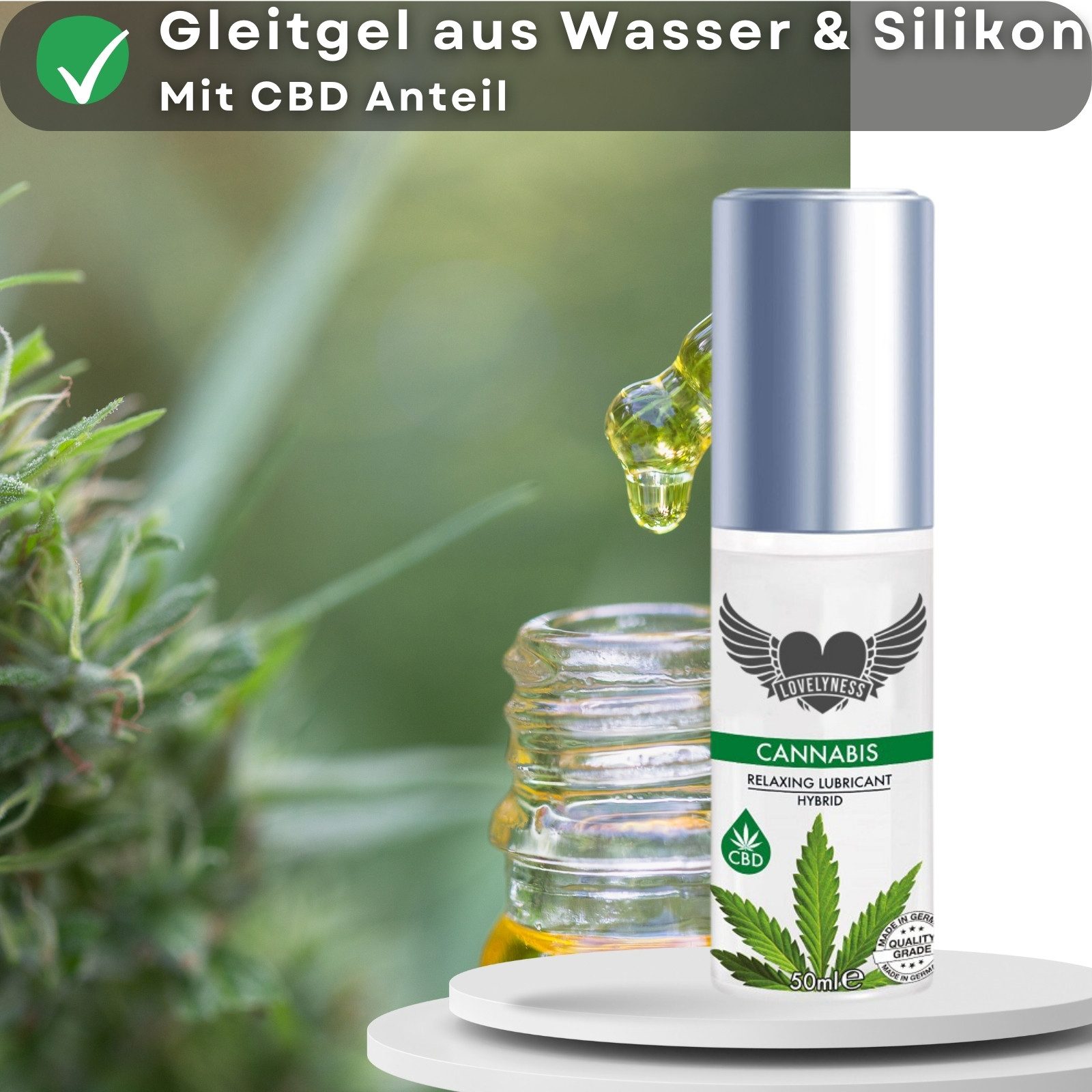 Lovelyness Gleitgel mit CBD auf Wasserbasis mit langer Feuchtigkeit 50ml, Hybrid mit Silikon