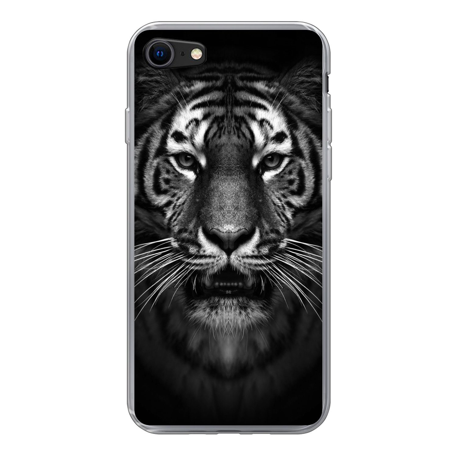 MuchoWow Handyhülle für Apple iPhone 8 Tiger - Tiere - Schwarz - Weiß - Porträt - Wild, Smartphone-Bumper, Print, Handy Schutzhülle Dünn