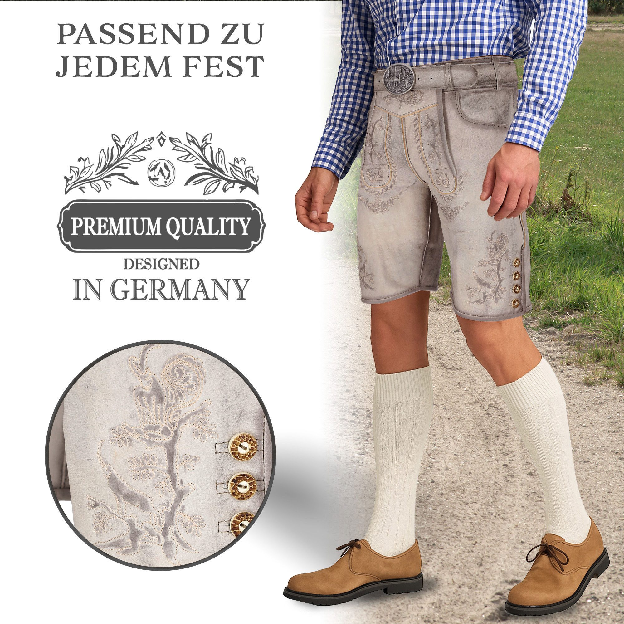 Steigenhöfer Manufaktur Trachtenlederhose FRANZ Vintage Trachtenhose mit Gürtel Nubukleder - Ideal für Dein Oktoberfest Herren Outfit