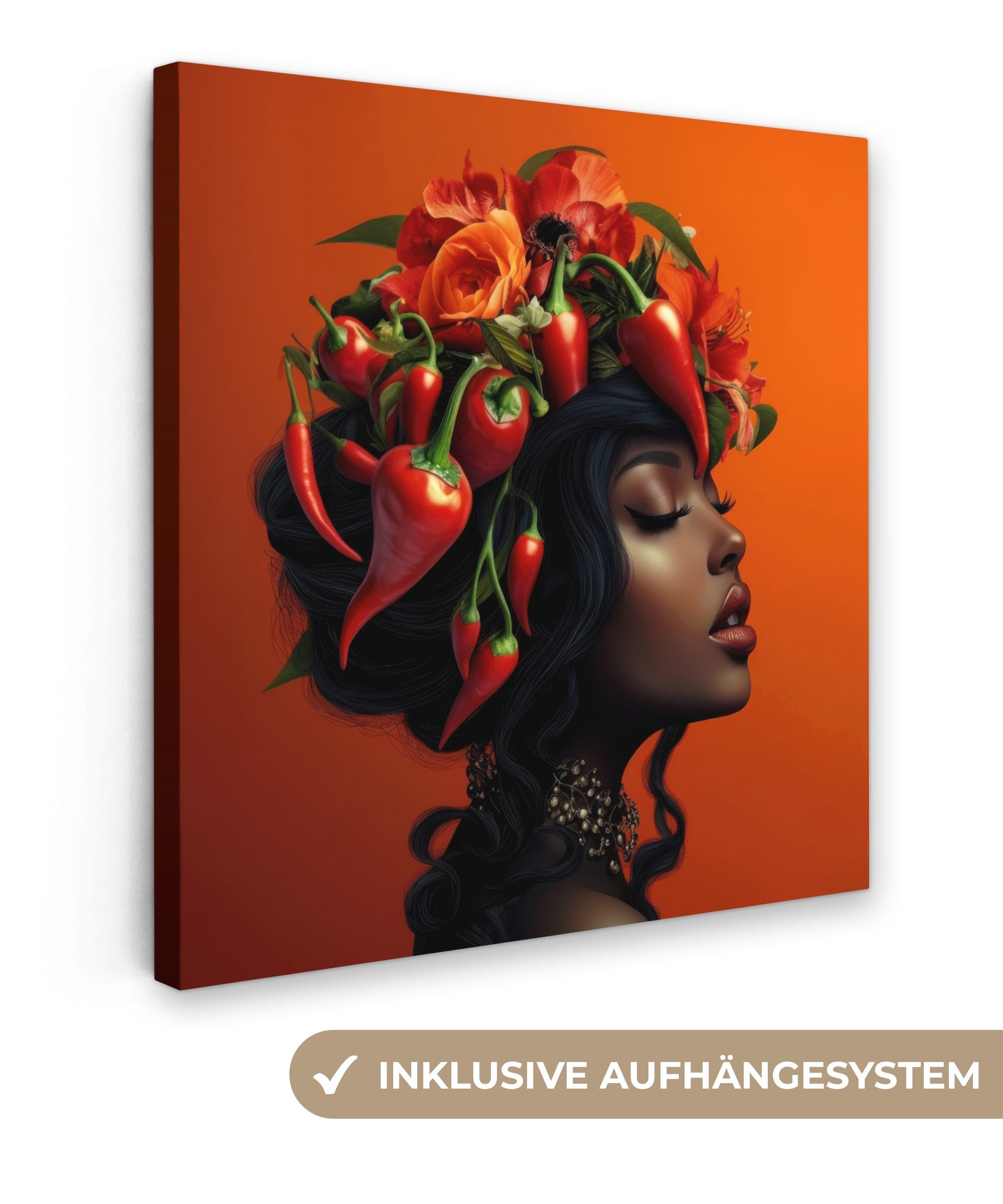 OneMillionCanvasses® Leinwandbild Frau - Chilischoten - günstig online kaufen
