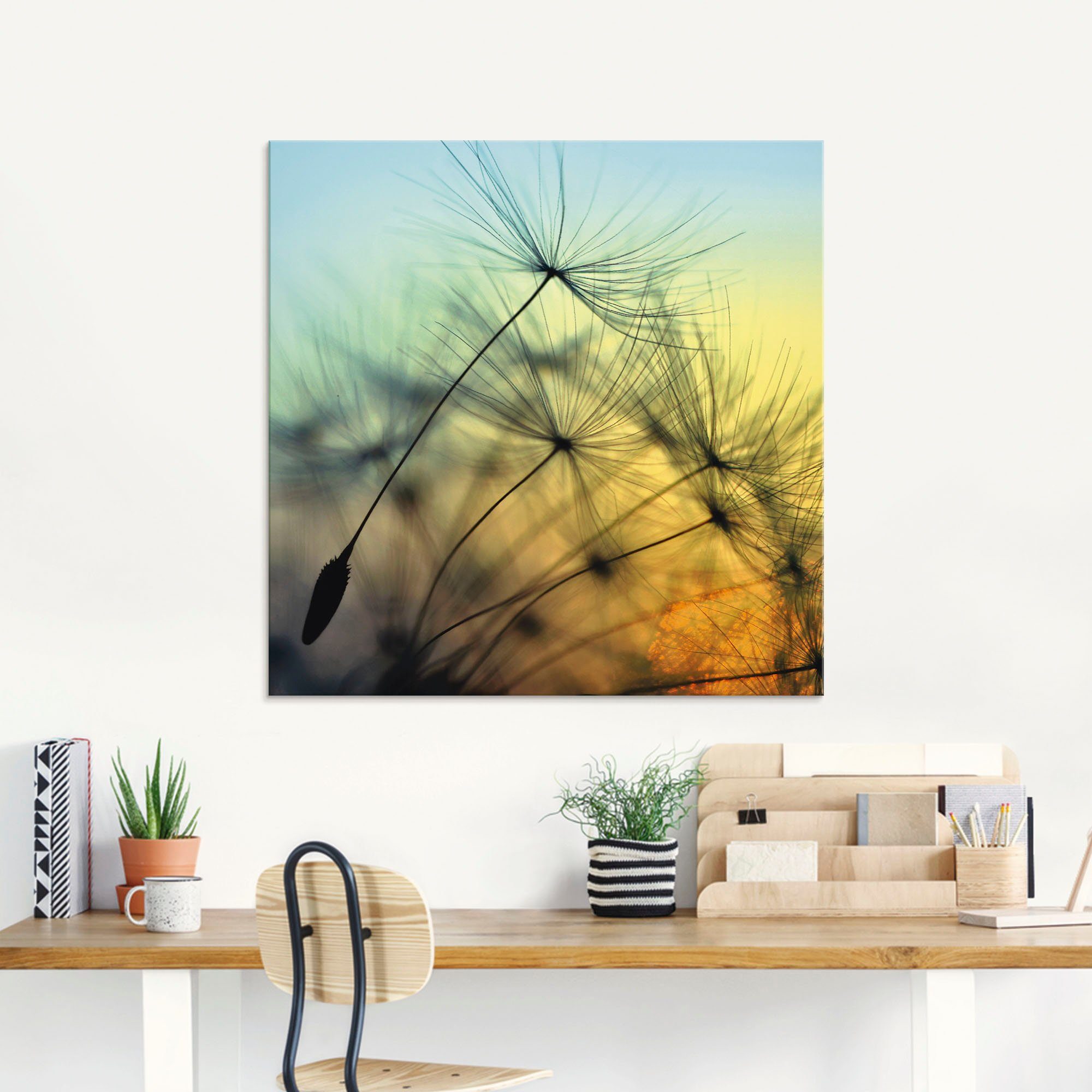 Artland Glasbild Goldener Sonnenuntergang und Pusteblumen, Blumen (1 St), in verschiedenen Größen