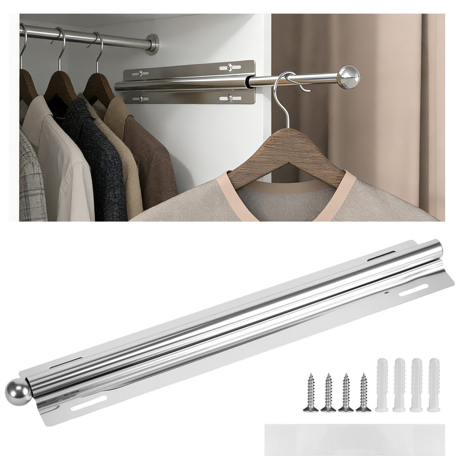 BlingBin Kleiderstange Ausziehbar für Kleiderschrank Verstellbare Garderobenstange 32-60cm (1 Stück, 1 St., 32 × 6 × 2 cm), Verstecktes Design Teleskopstangen Schrank für Hose, Oberteil