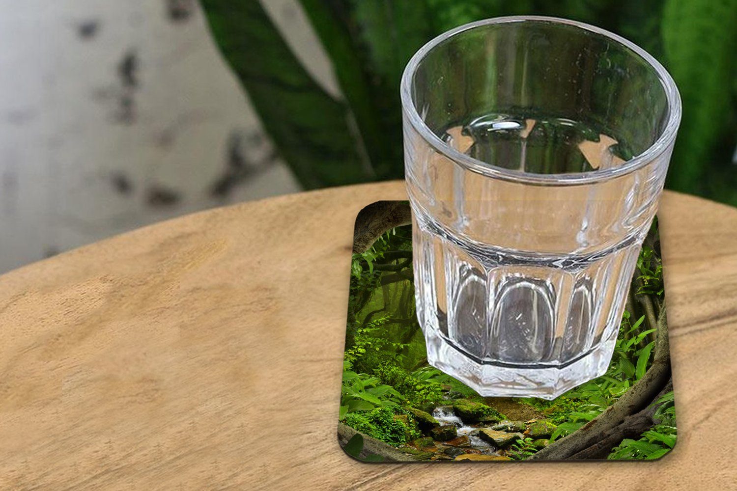 Tasse Glasuntersetzer Korkuntersetzer, 6-tlg., - Untersetzer, Grün Glasuntersetzer, Tropisch Natur - Pflanzen, MuchoWow Dschungel Zubehör für Gläser, - Tischuntersetzer, -