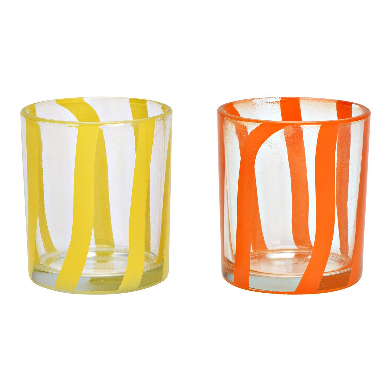 Wurm Windlicht Wurm, Windlicht gestreift aus Glas 2-fach, Transparent/Orange/Gelb (B/ (1 St)