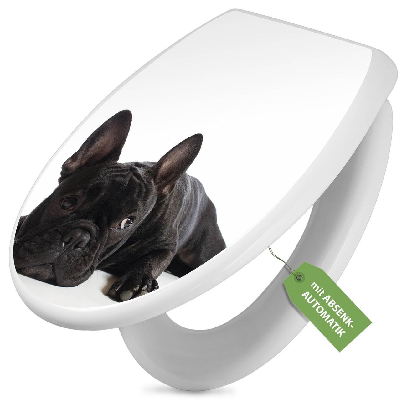 banjado WC-Sitz mit Absenkautomatik Motiv Bulldogge (umweltfreundliches Material, integrierte Scharniere), 44,5 x 37 x 5 cm