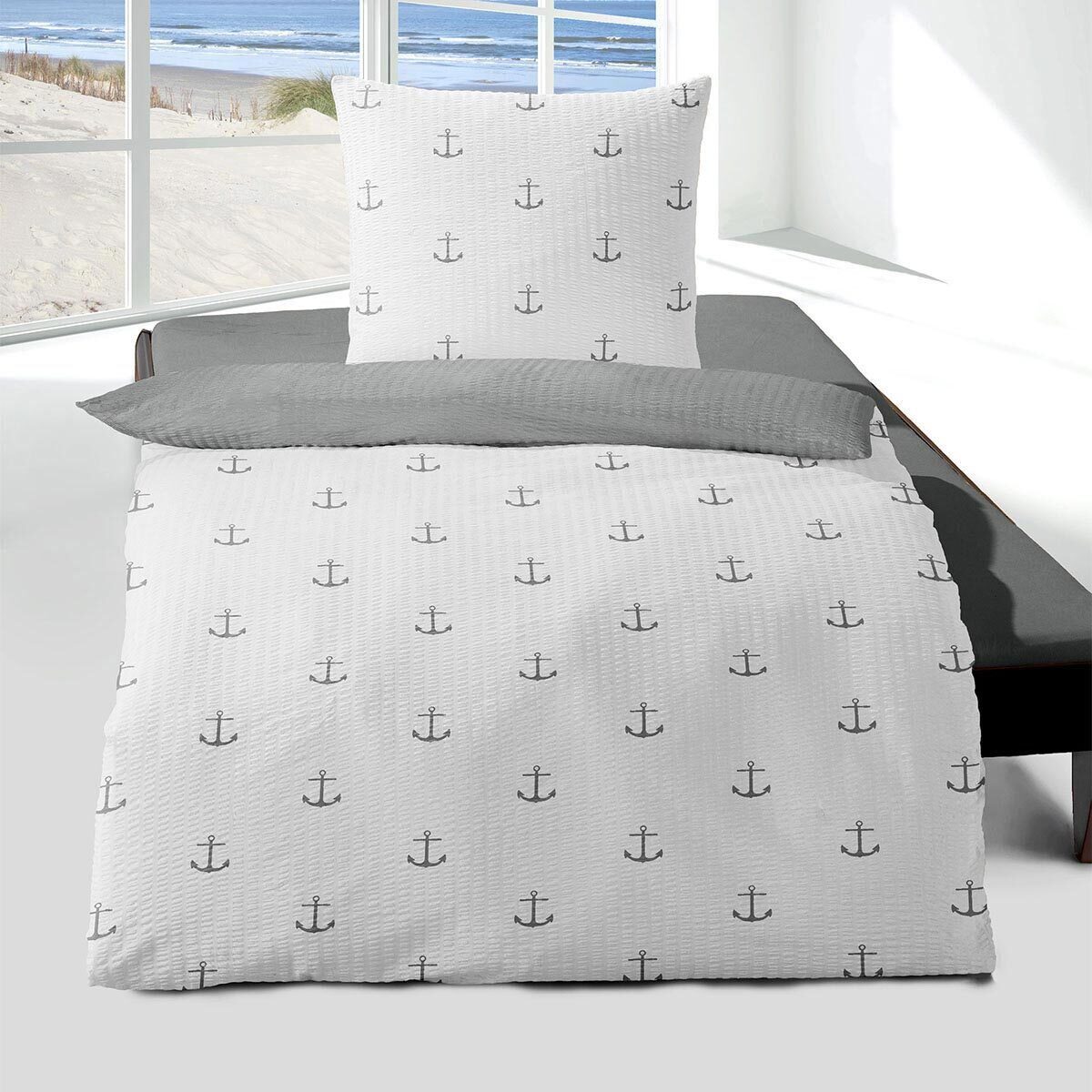 TRAUMSCHLAF Bettwäsche Anker, Seersucker, 2 teilig, maritimes Design in büg günstig online kaufen