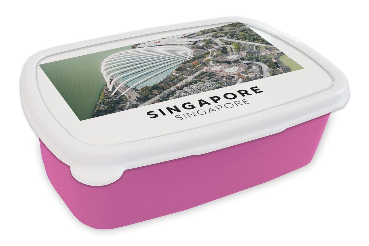 Erwachsene, Kinder, Kunststoff, (2-tlg), rosa Kunststoff Mädchen, für Singapur Lunchbox Brotbox MuchoWow - - Wasser Snackbox, Brotdose Architektur,
