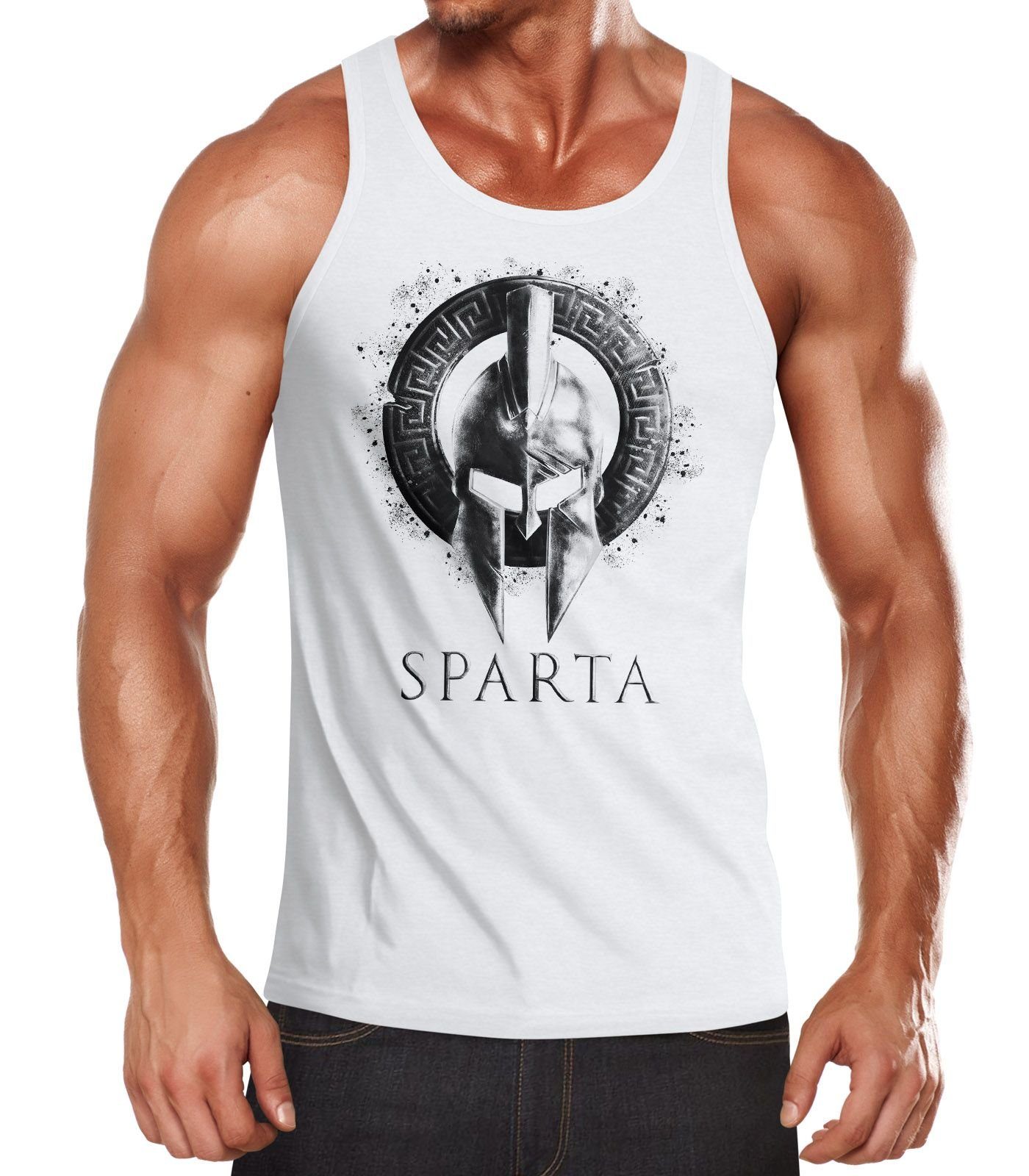 Neverless Tanktop Herren Tank-Top Aufdruck Sparta Helmet Krieger Warrior Spartahelm Fitness Muskelshirt Muscle Shirt Neverless® mit Print