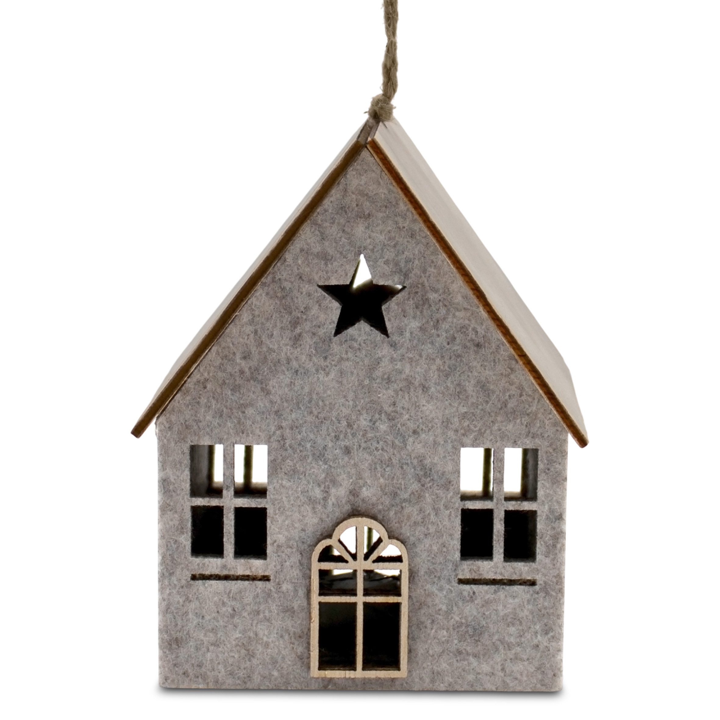 Spetebo Dekoobjekt LED Filz Winterhaus mit Holzdach 2er Set - 12 x 9 cm (Set, 1 St., 1), inklusive Batterie – Bild 5 von 5