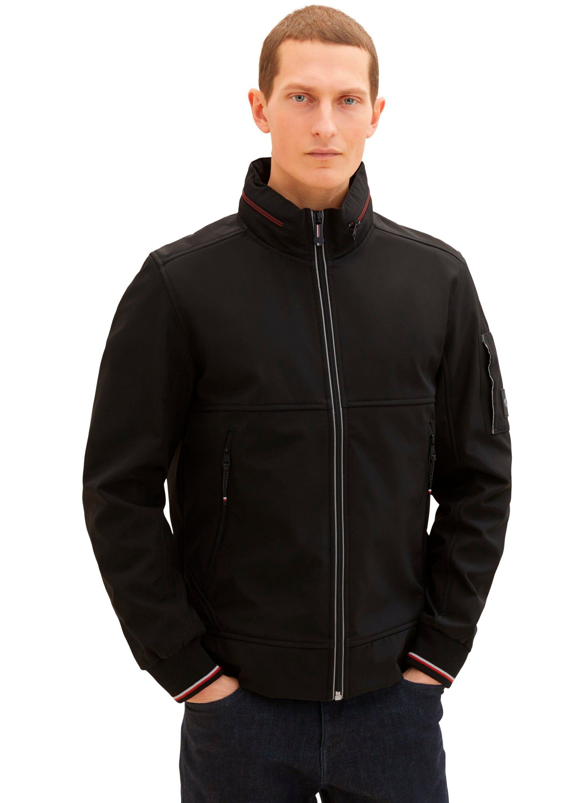 TOM TAILOR Softshelljacke mit Logo-Badge am Ärmel schwarz