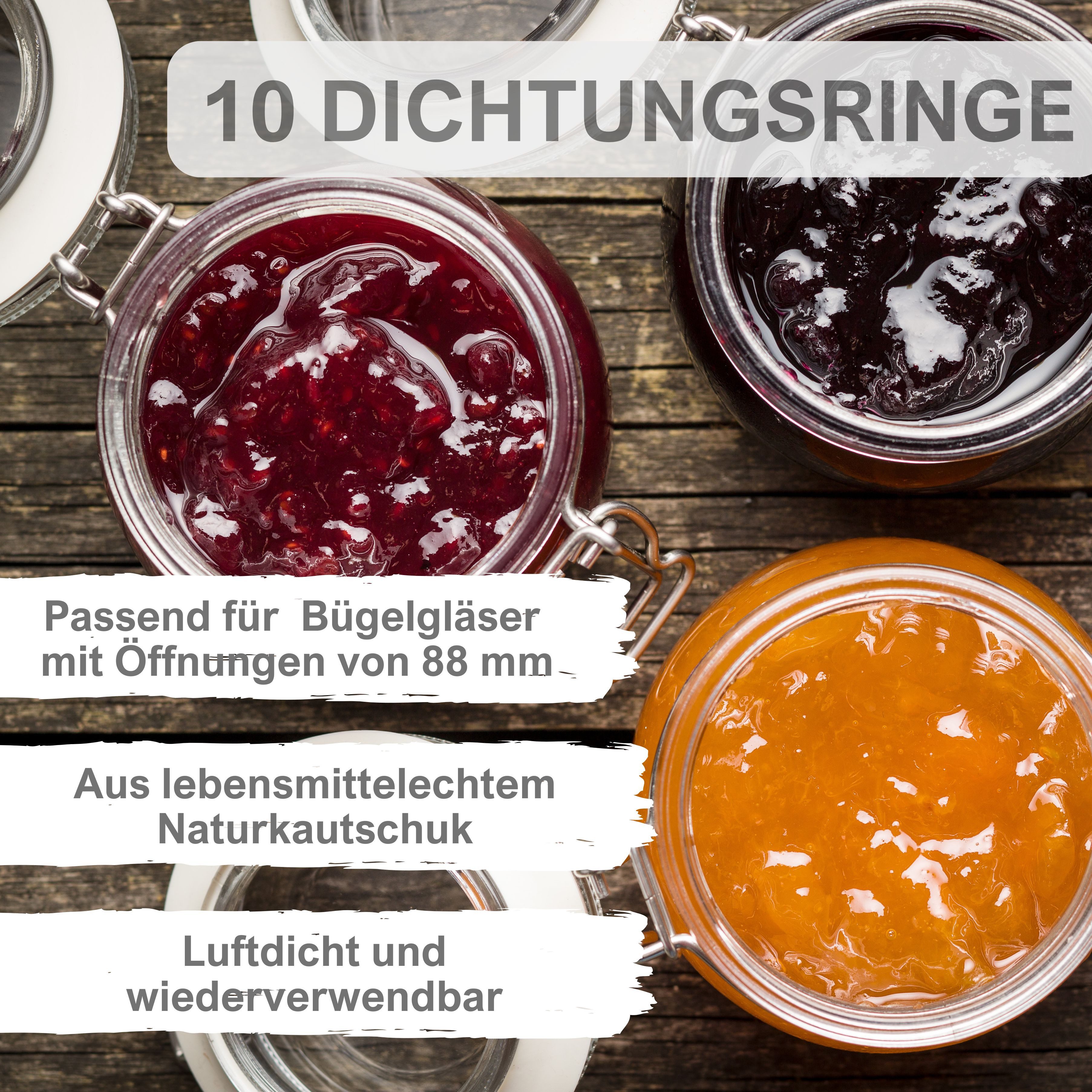 mikken Einkochring 10 weiße Gummiringe 68x94 mm für Bügelverschlussgläser 0,5–5 L, Kompatibel mit Bormioli Fido Bügelverschlussgläser 0,5–5 L