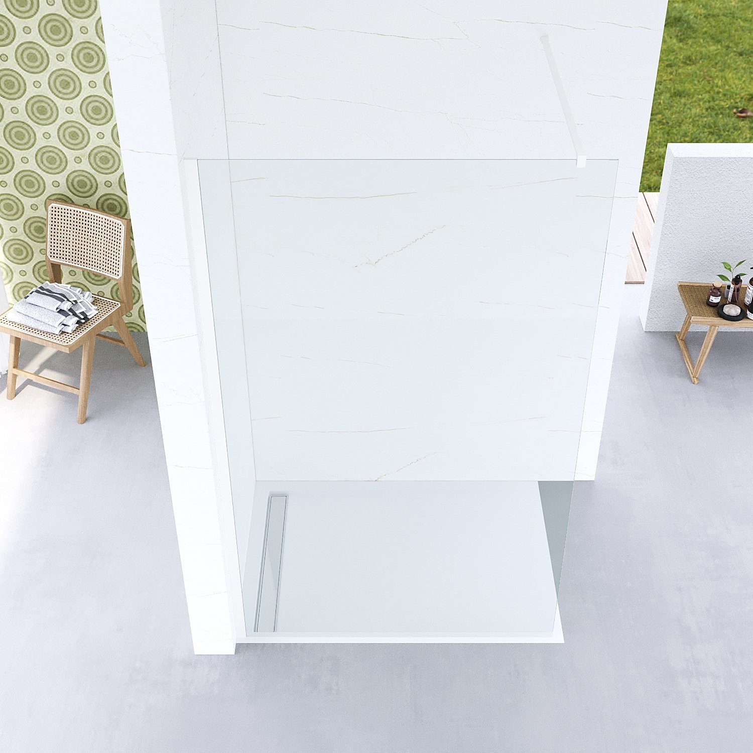 AQUABATOS Duschwand Duschabtrennung walk in Dusche Duschtrennwand Glasduschwände, 8 mm Einscheibensicherheitsglas (ESG), Aluminiumprofile in Gold/Weiß/Schwarz/Chromoptik/Grau, Klarglas,Lotuseffekt