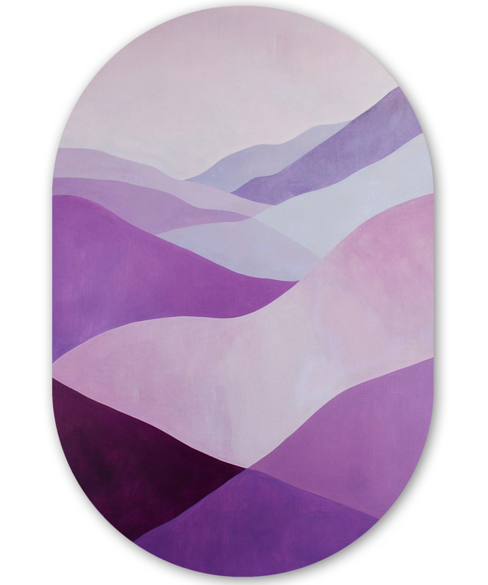MuchoWow Gemälde Abstrakt - Hügel - Landschaft - Lila, Fotodruck (1 St), Wandbild Oval, Wohnzimmer oder Schlafzimmer Wanddekoration, 40x60 cm